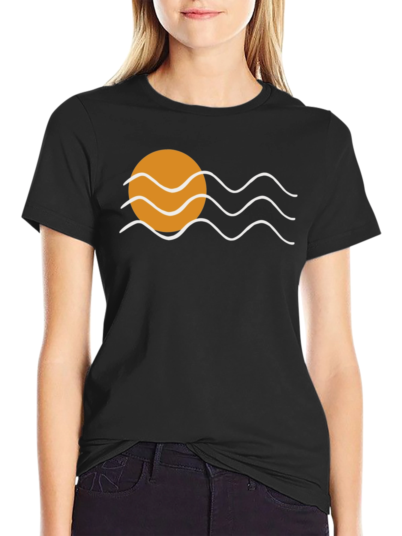 Black Sunset Waves Graphic Tee - Black Cotton Comfort view 2
