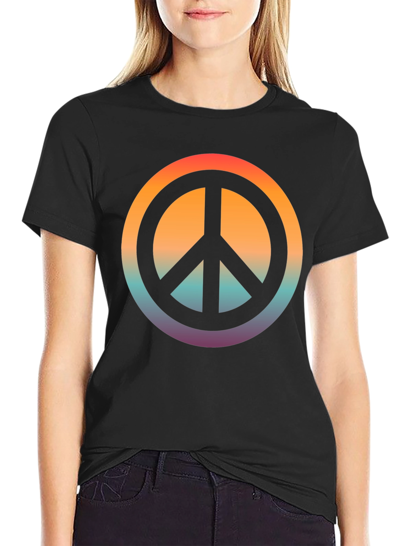Black Retro Peace Sign T-Shirt view 2