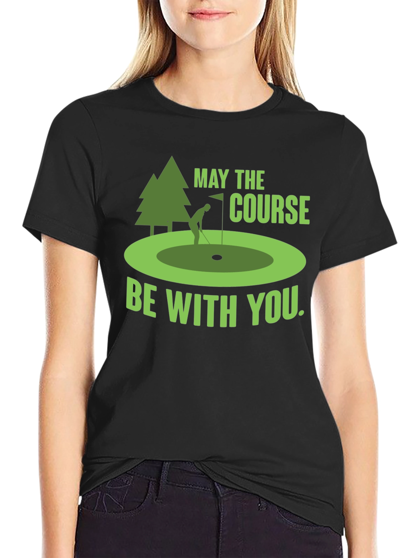Black Funny Golf T-Shirt: May The Course Be With You view 2