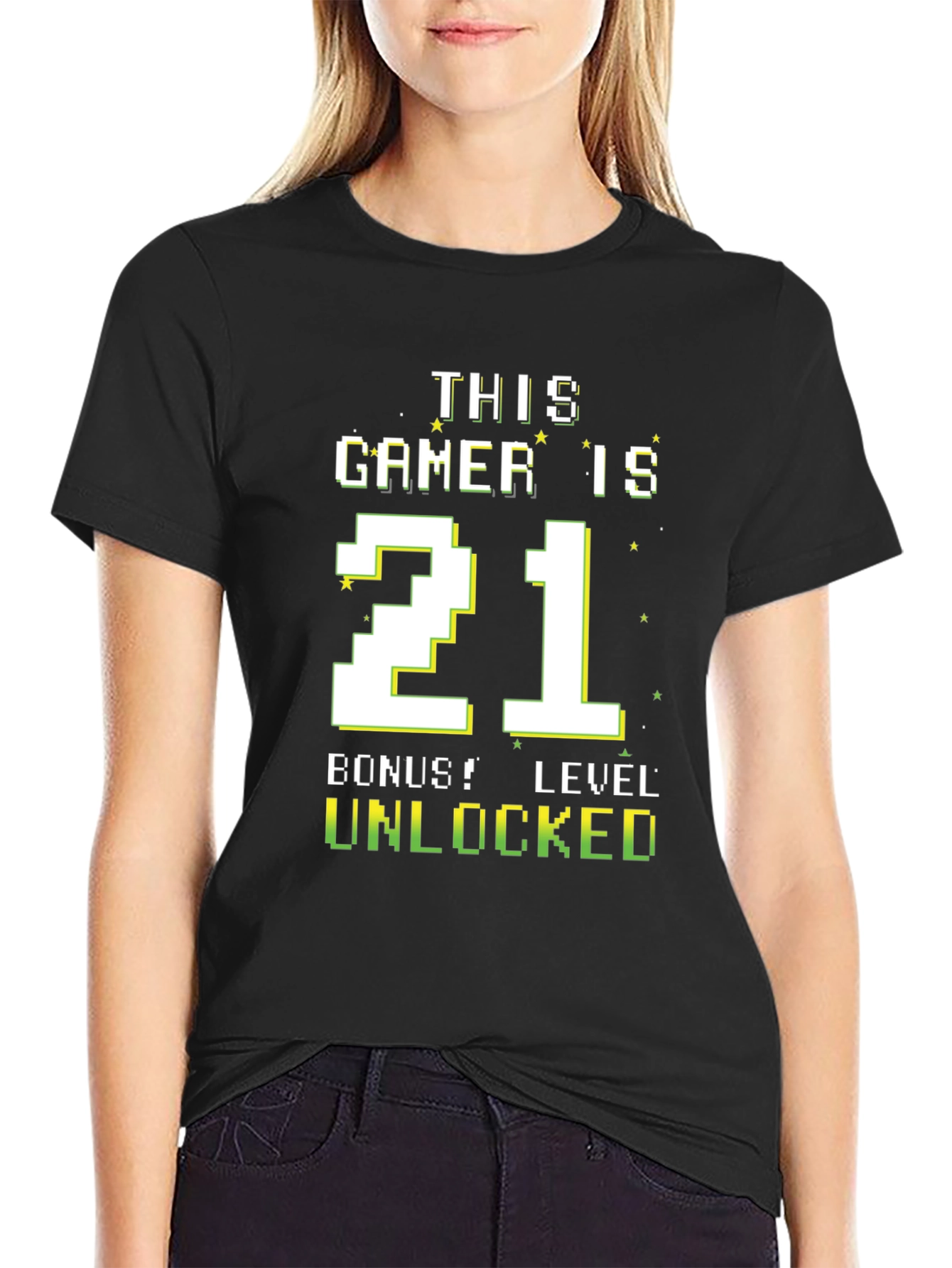 Black Gamer 21st Birthday Level Unlocked T-Shirt view 2