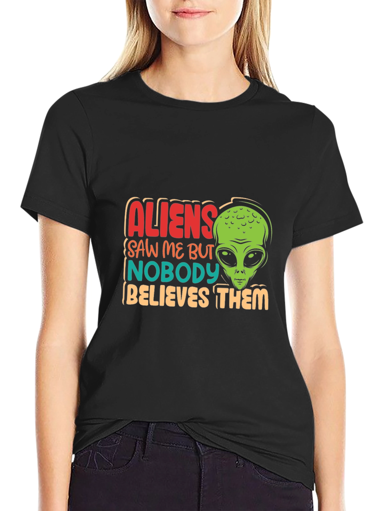 Black Aliens Saw Me Funny Graphic T-Shirt view 2