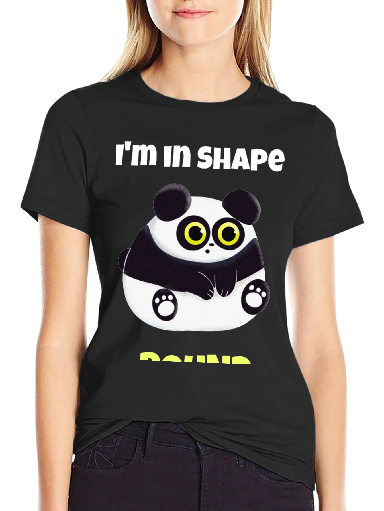 Black Funny Panda Round Shape T-Shirt view 2