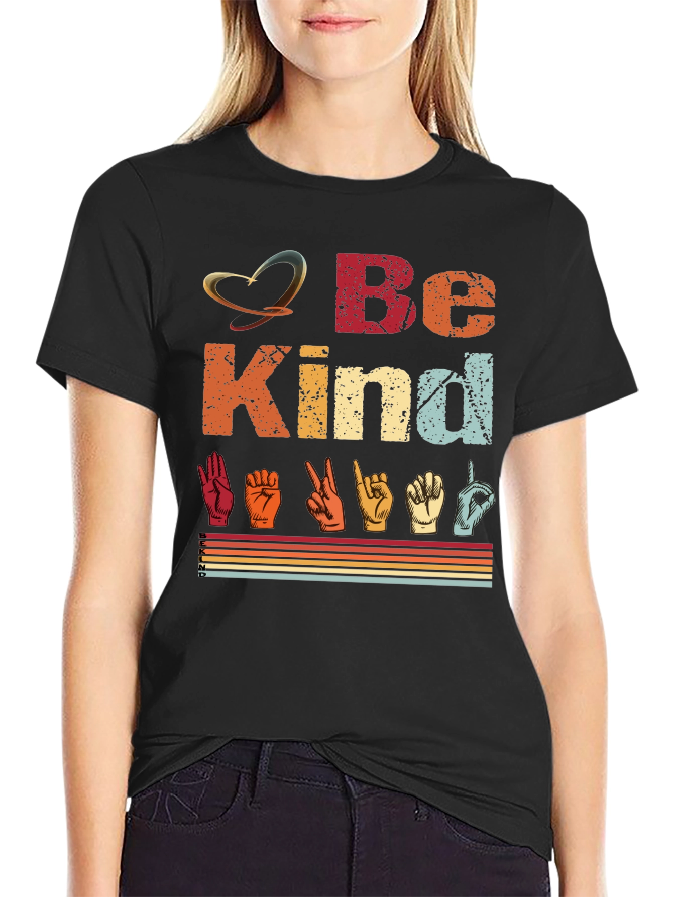 Black Be Kind Sign Language T-Shirt view 2