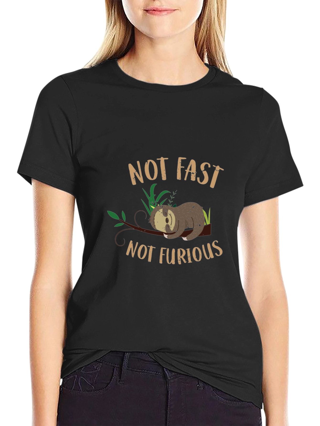 Black Not Fast Not Furious Sloth Graphic Tee - Black view 2