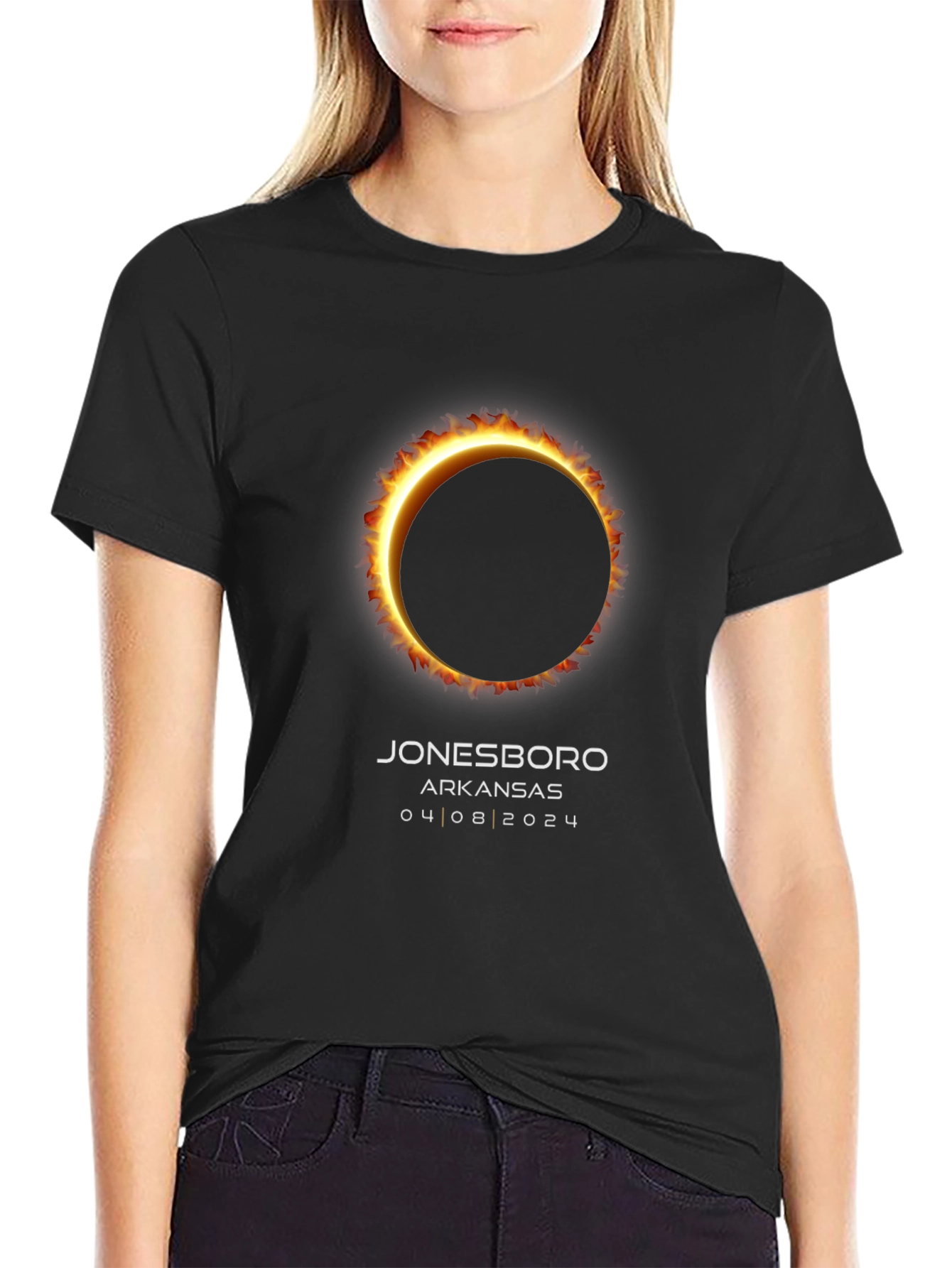 Black Jonesboro Arkansas Eclipse T-Shirt - April 8, 2024 view 2