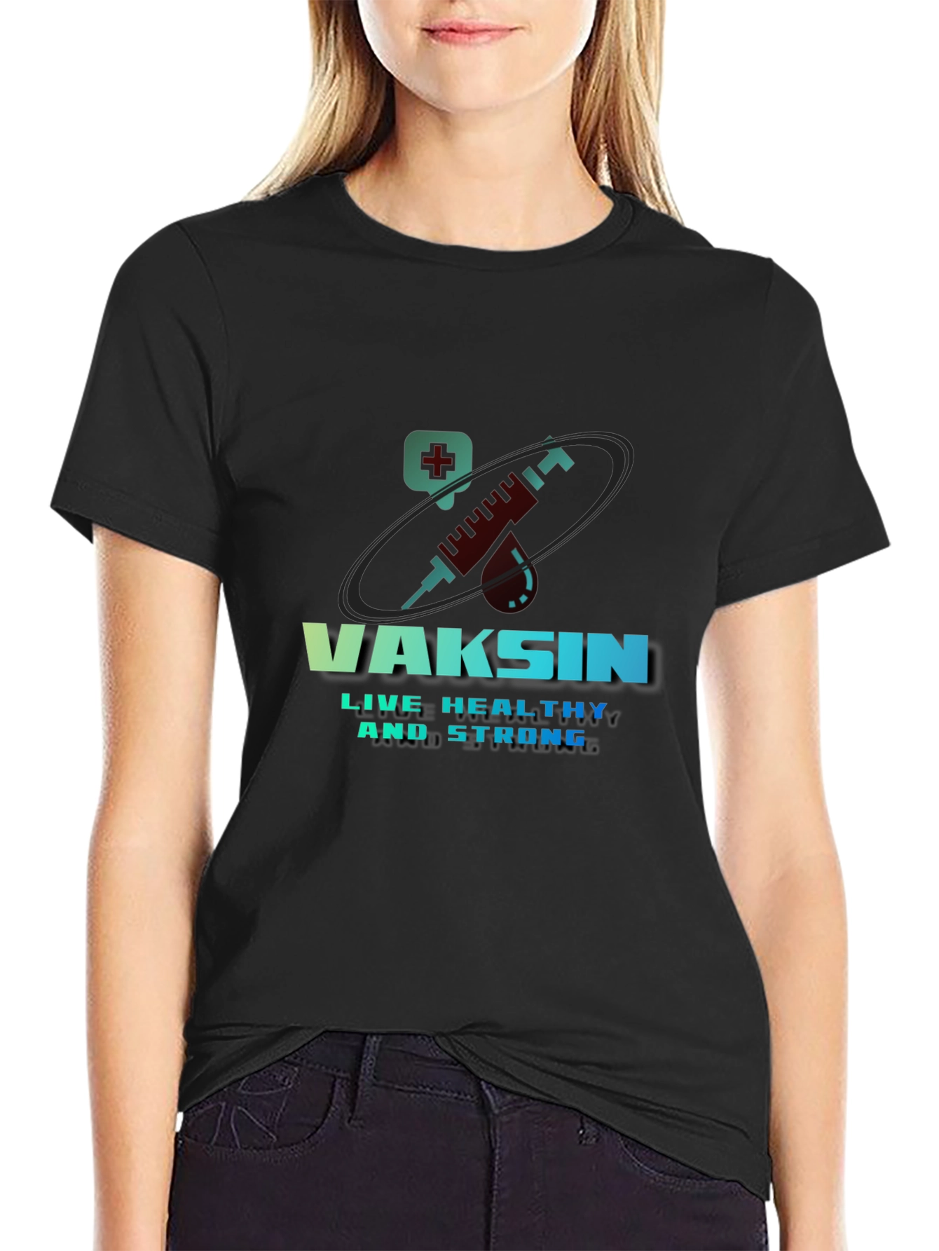 Black Vaccine T-Shirt - Live Healthy & Strong Design view 2