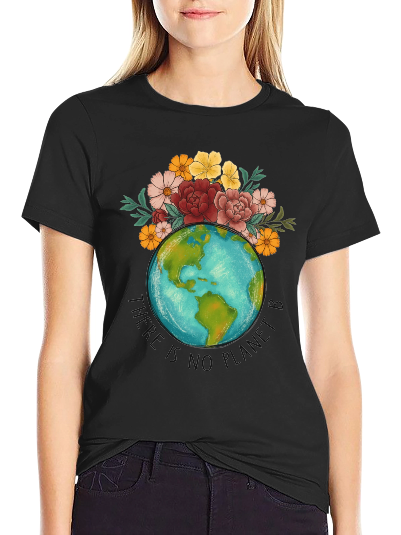 Black Floral Earth Graphic T-Shirt view 2