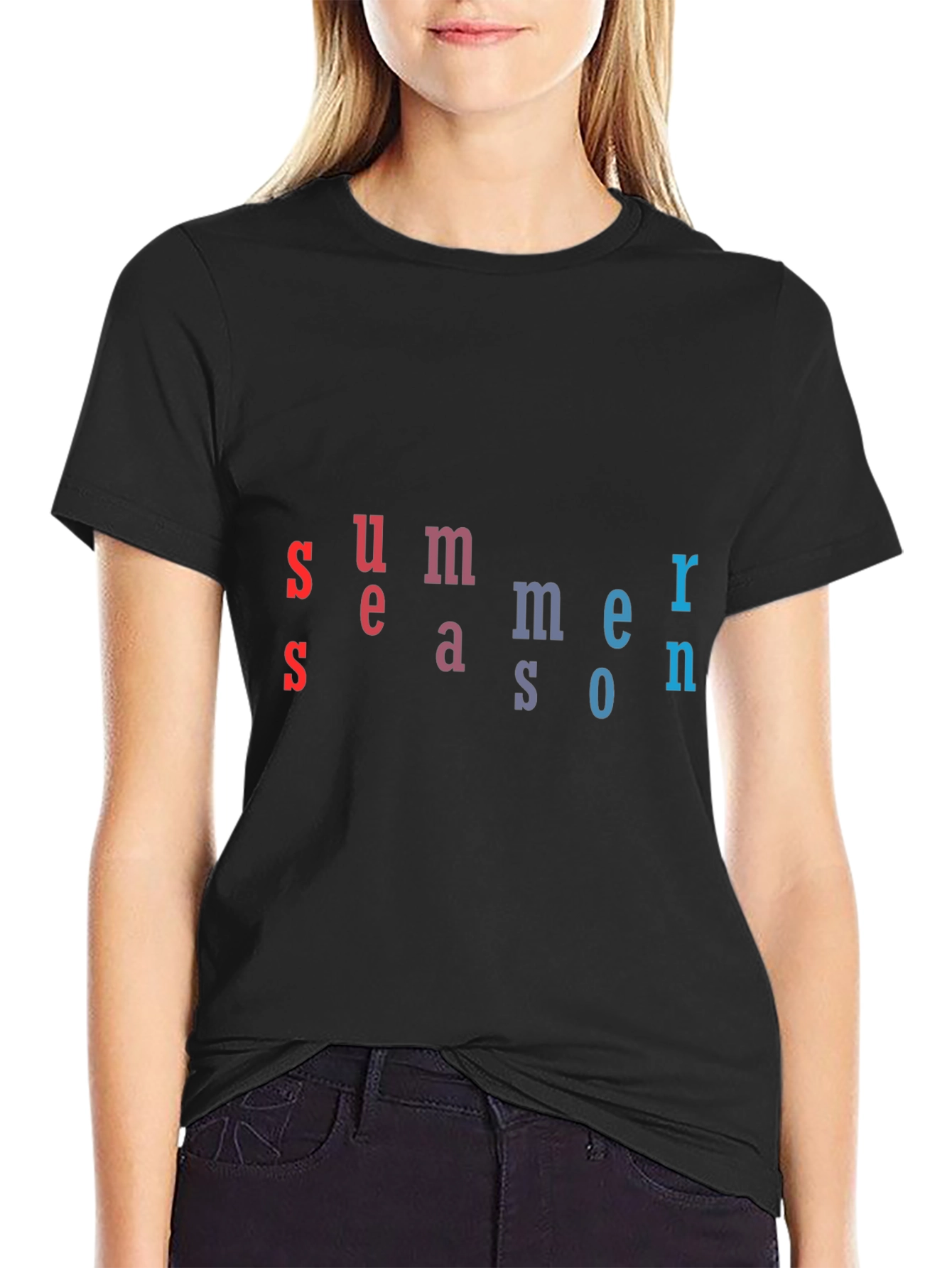 Black Summer Season T-Shirt - Unique Letter Design view 2