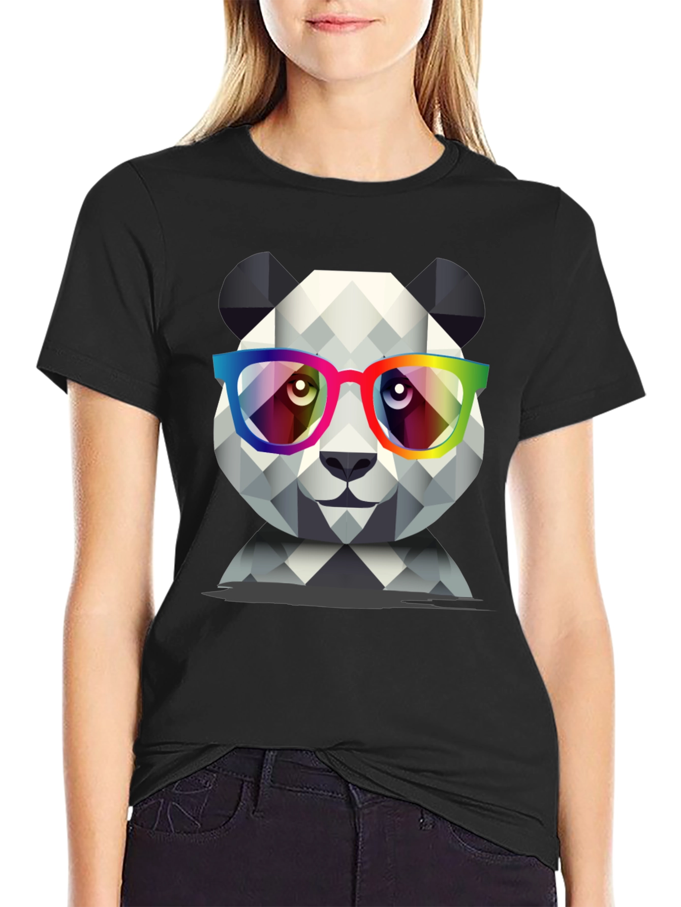 Black Geometric Panda T-Shirt view 2