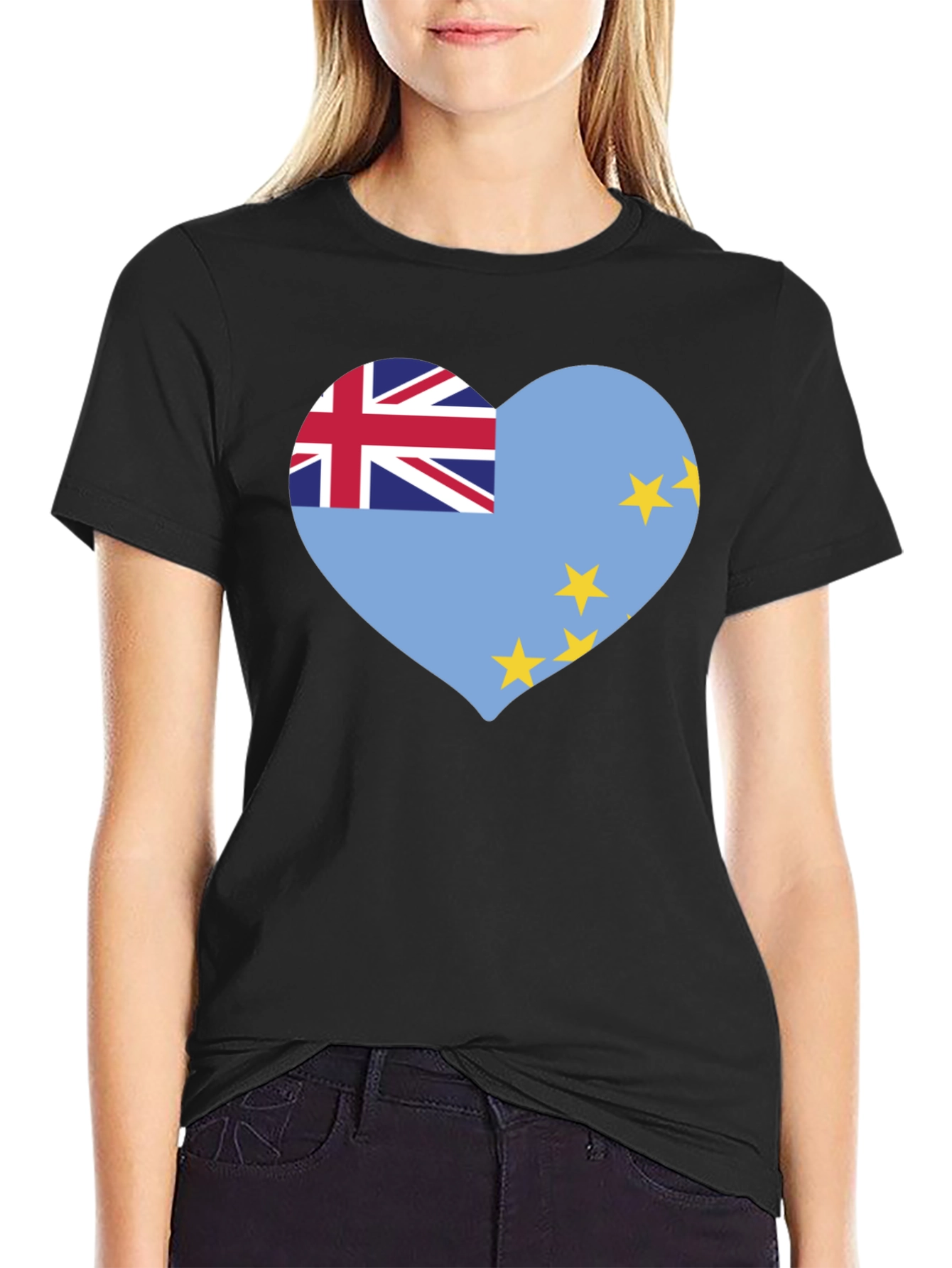 Black Tuvalu Flag Heart T-Shirt - Show Your Pride! view 2