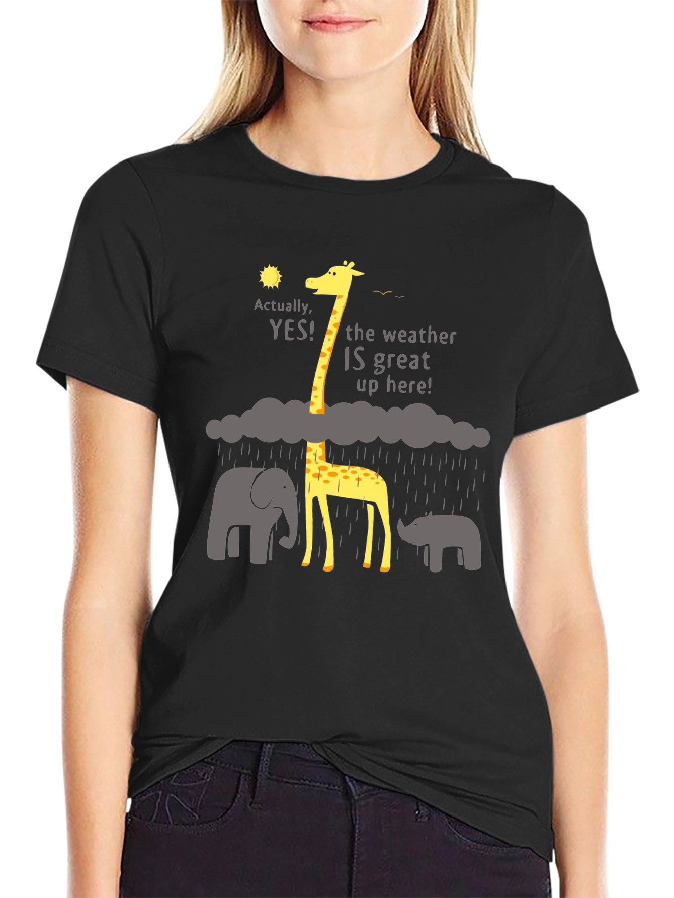 Black Funny Giraffe Weather T-Shirt - Great Up Here! view 2