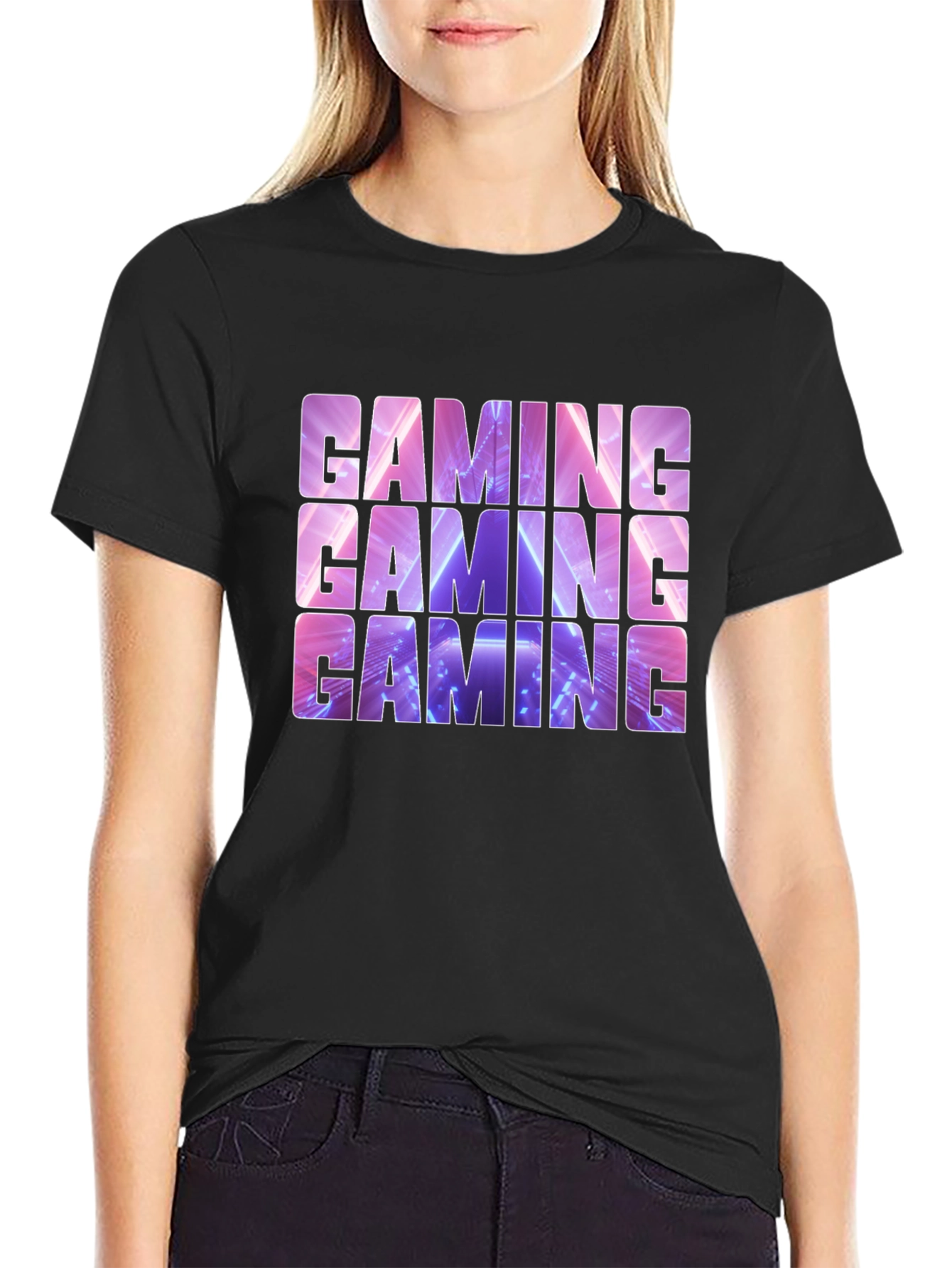 Black Gaming T-Shirt - Neon Design view 2