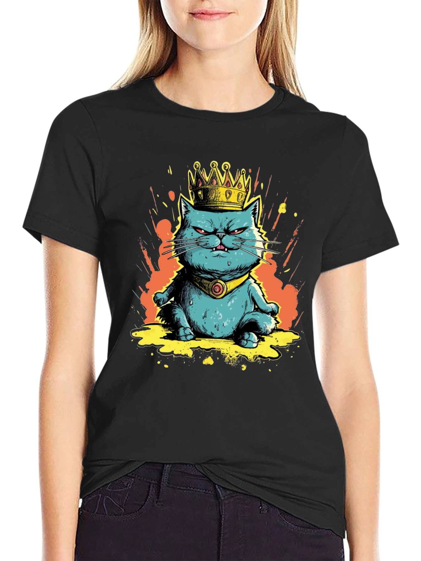 Black King Cat Graphic Tee - Royal Feline Fun view 2