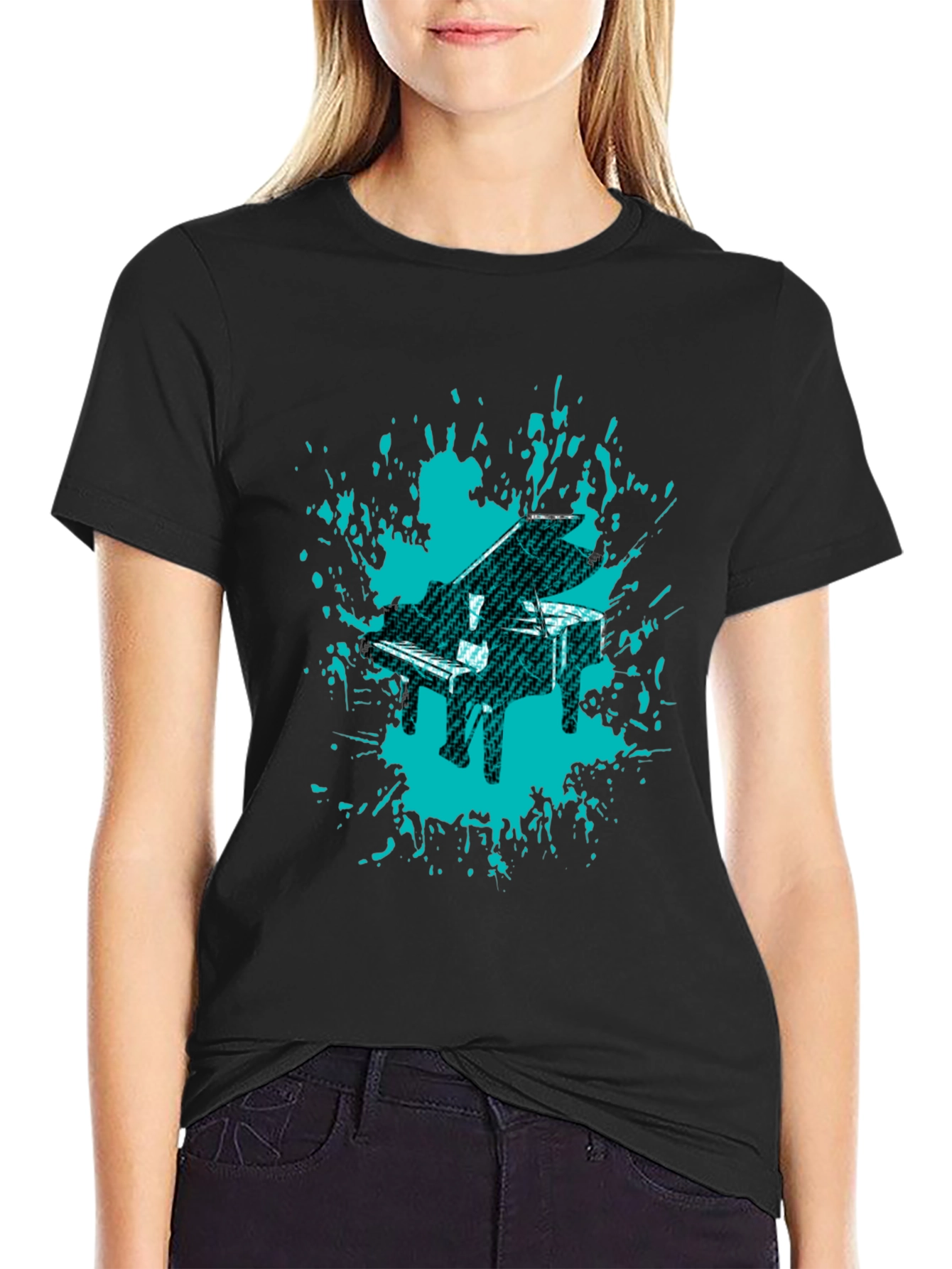 Black Piano Splash Graphic Tee - Cool Music Lover's Shirt view 2