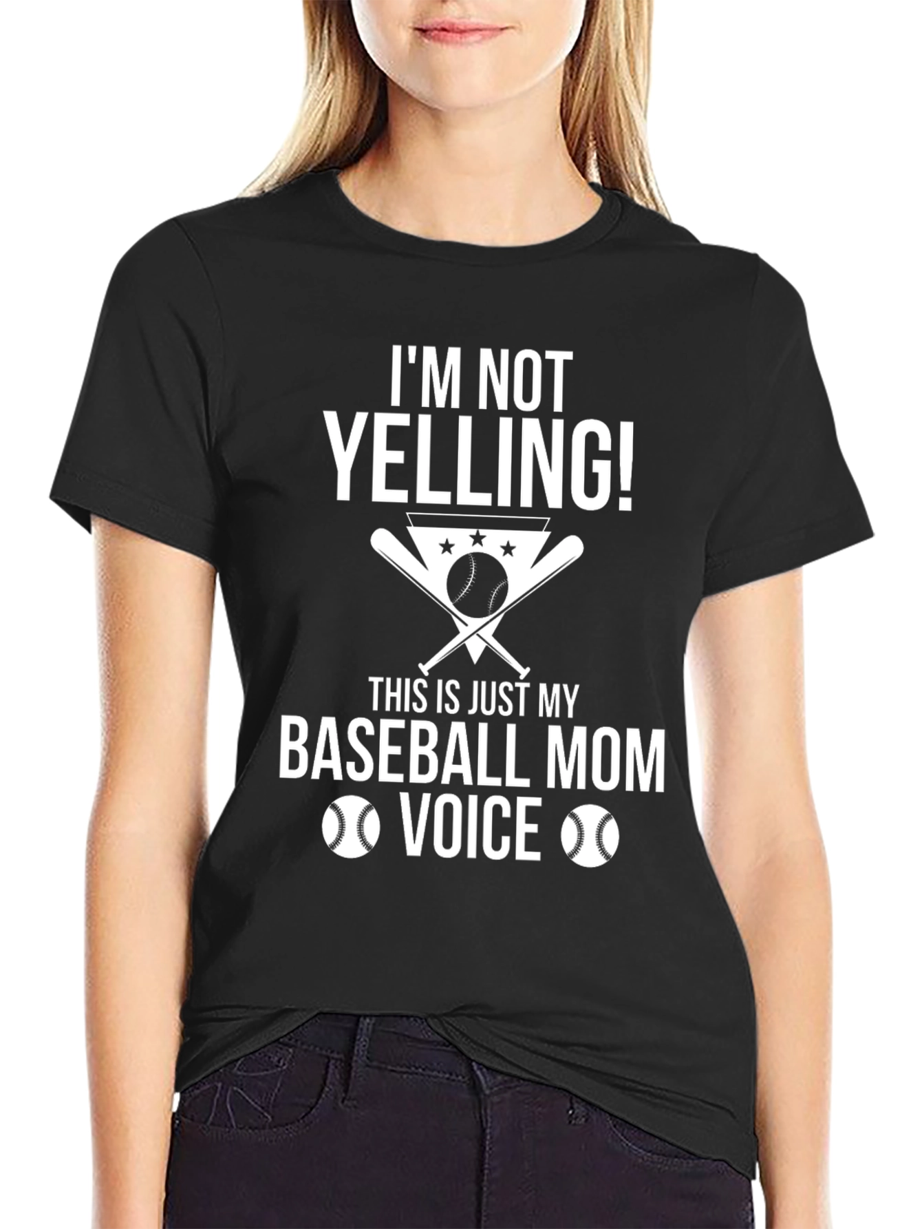 Black Baseball Mom Voice T-Shirt - Funny Graphic Tee view 2