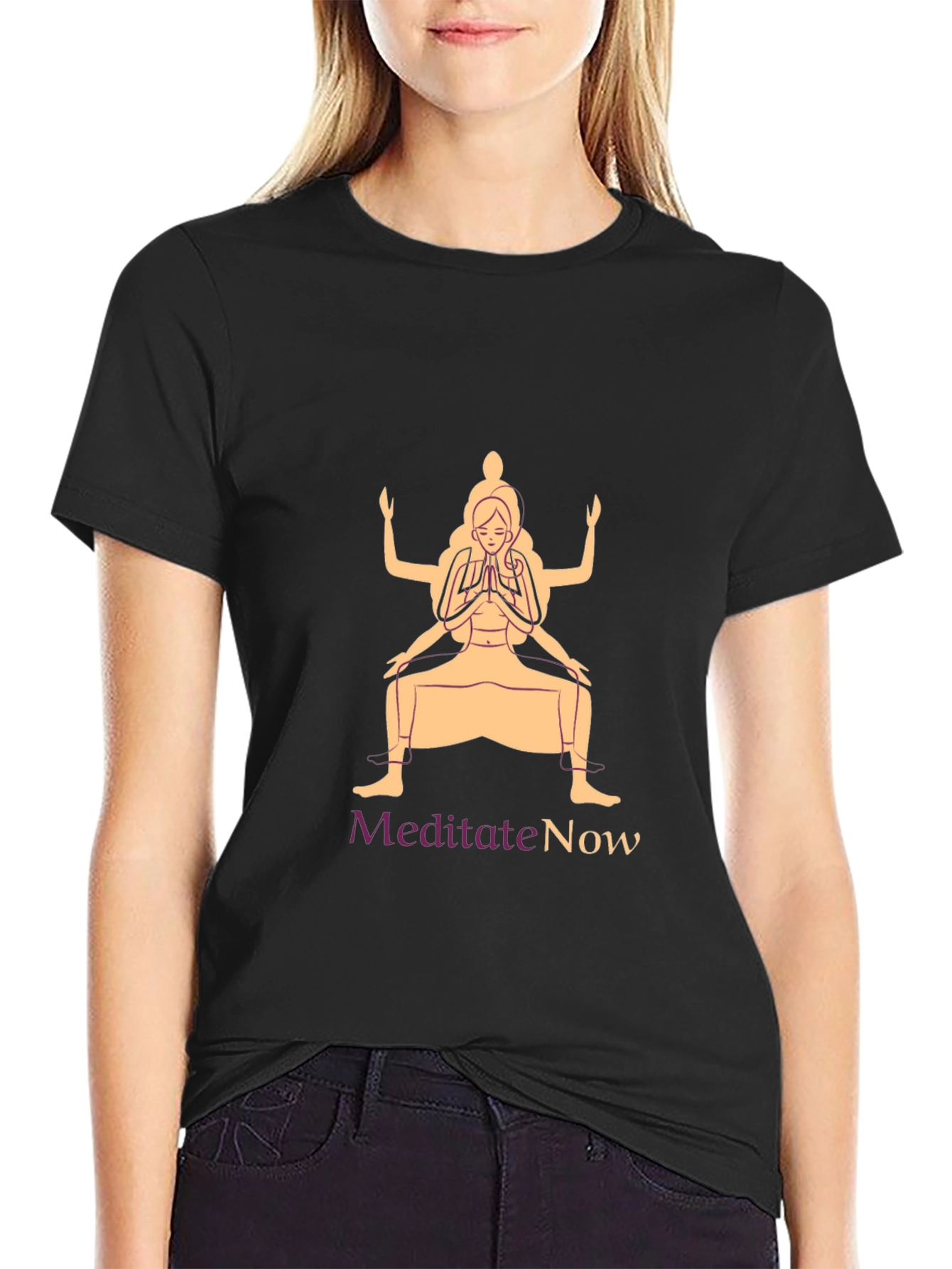 Black Meditate Now Graphic Tee - Yoga Zen Shirt view 2