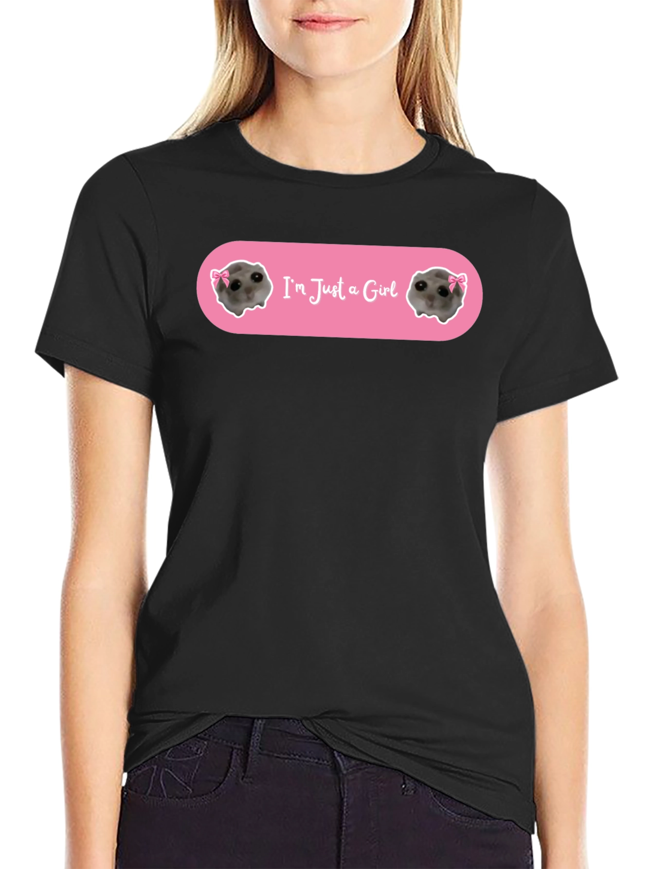 Black I'm Just a Girl T-Shirt - Funny Meerkat Tee view 2