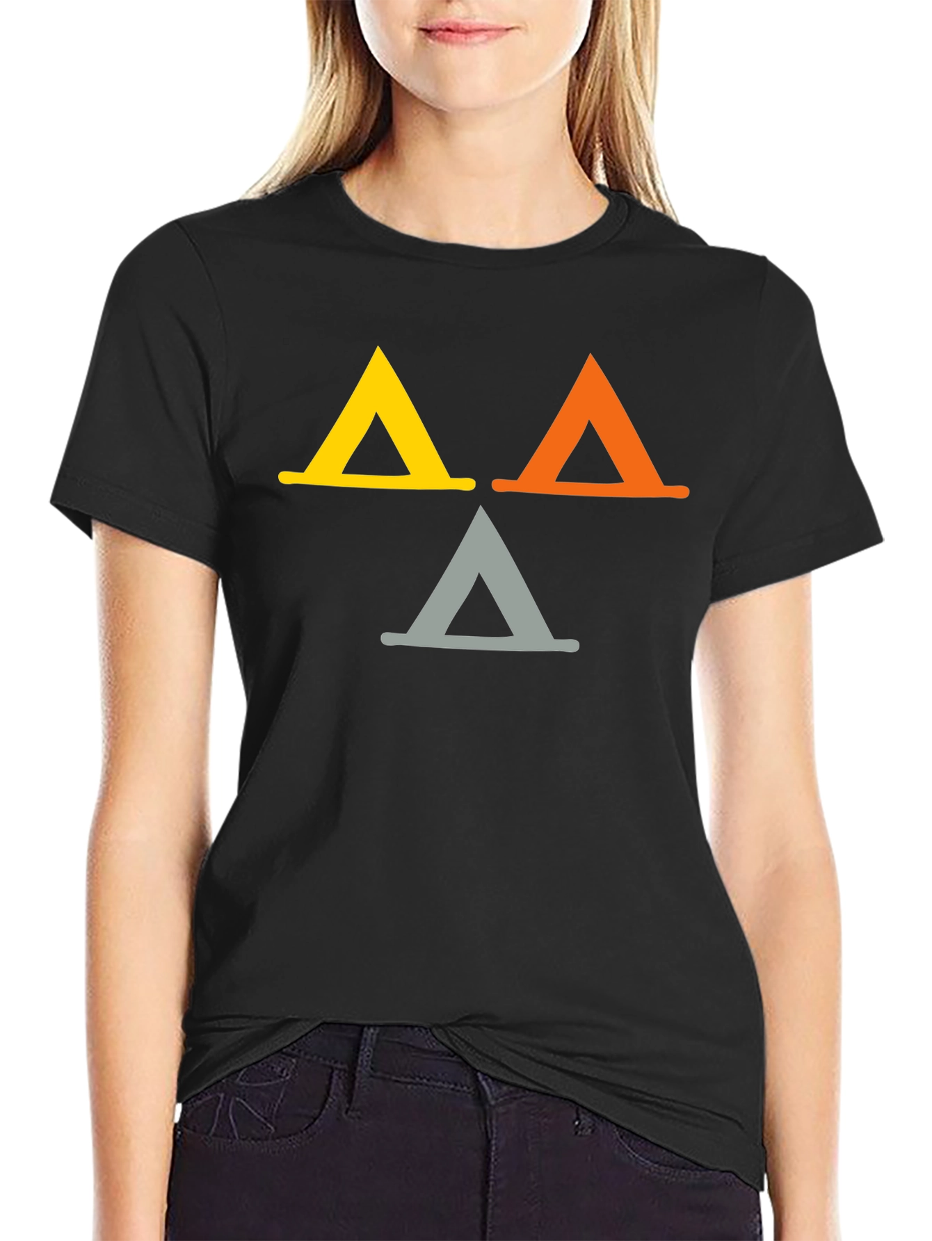 Black Geometric Triangle Graphic Tee - Casual Black T-Shirt view 2
