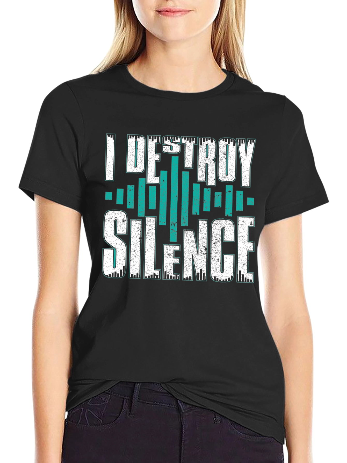Black I Destroy Silence Graphic T-Shirt view 2