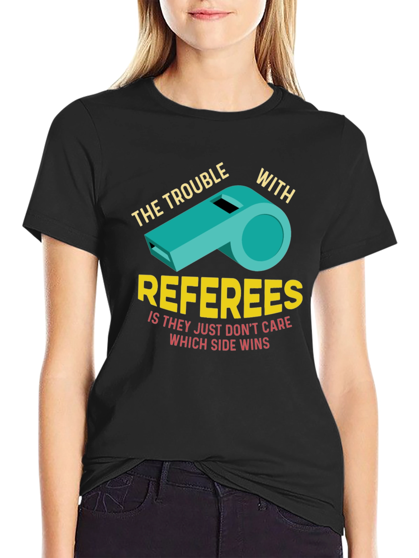 Black The Trouble With Referees Funny T-Shirt view 2