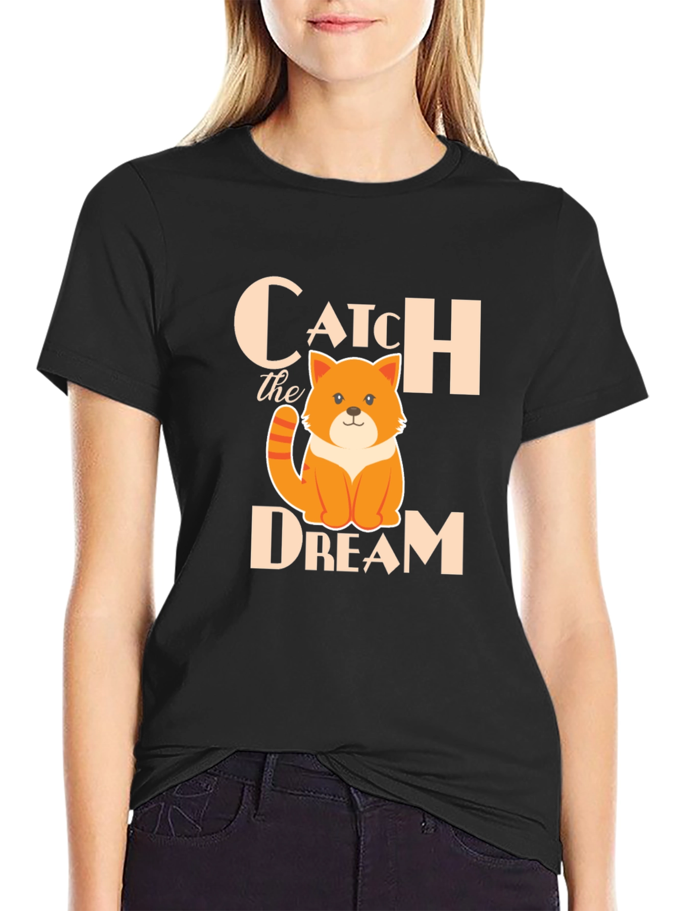 Black Catch the Dream Graphic T-Shirt - Novelty Kitten Tee view 2