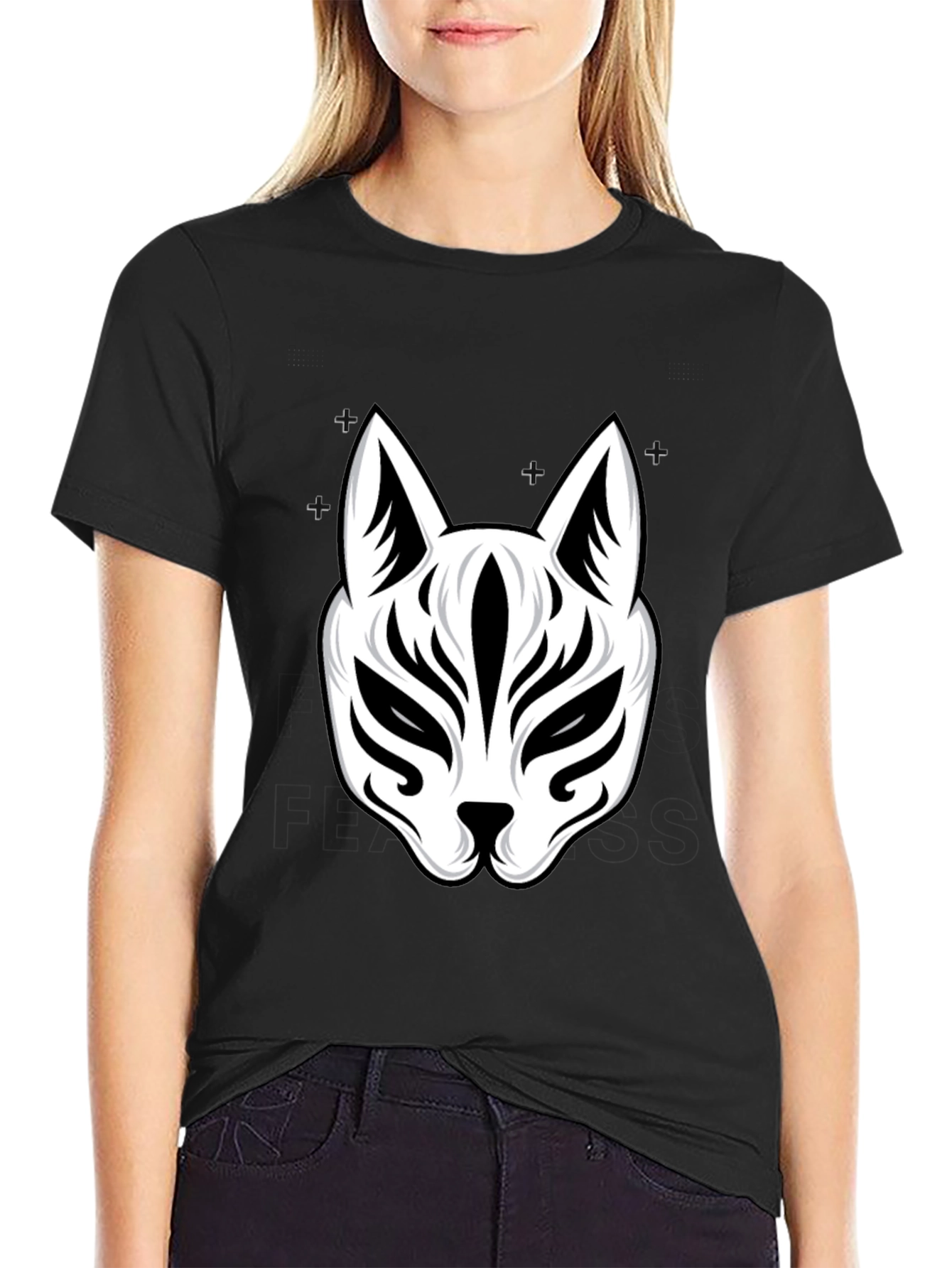 Black Fox Mask Graphic Tee - Stylish Black T-Shirt view 2