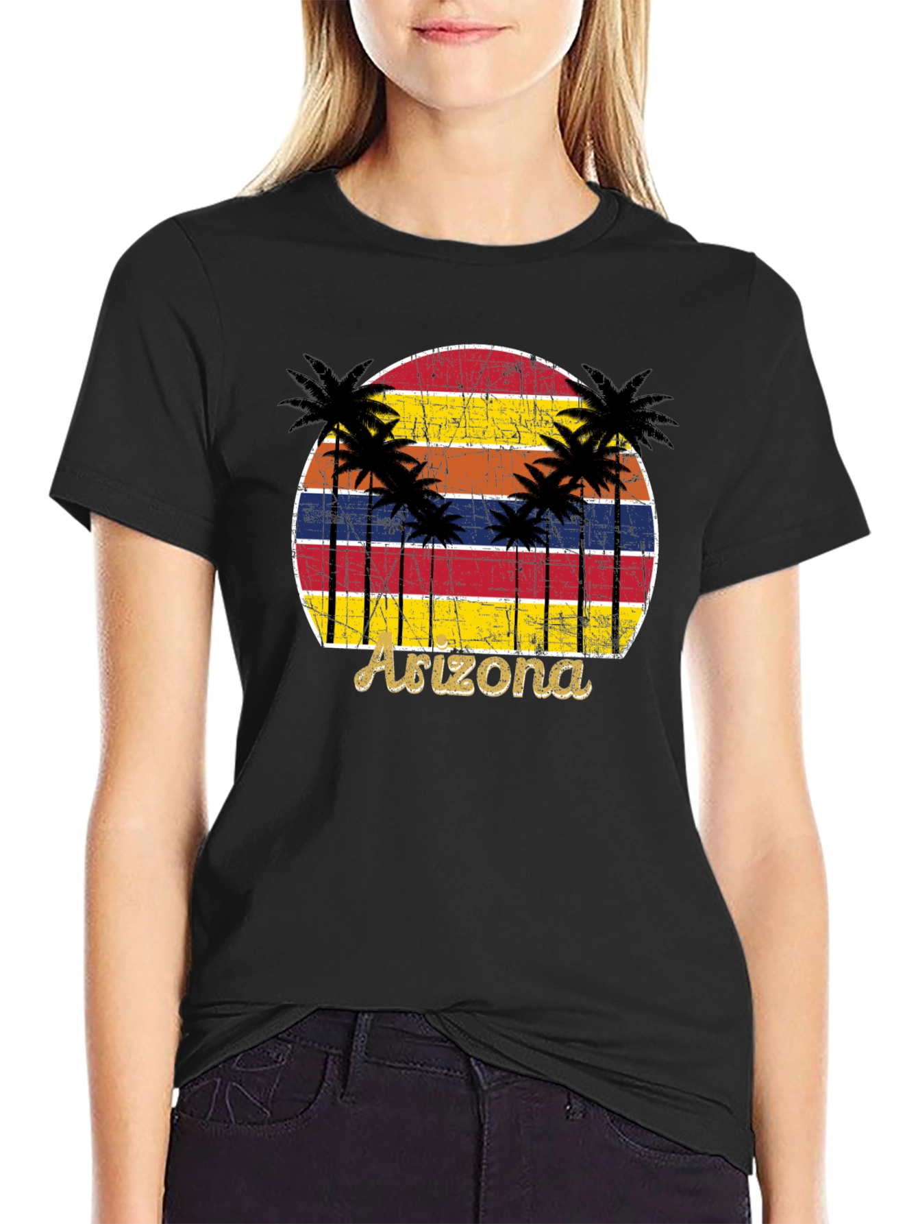 Black Arizona Sunset Palm Tree Graphic Tee view 2