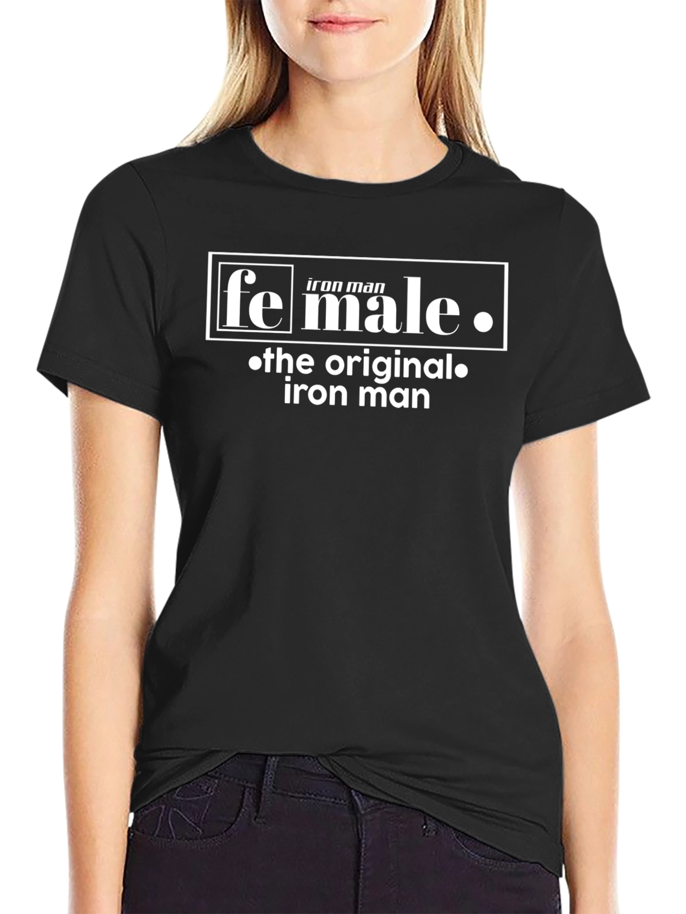 Black Funny "Female Iron Man" Graphic T-Shirt view 2