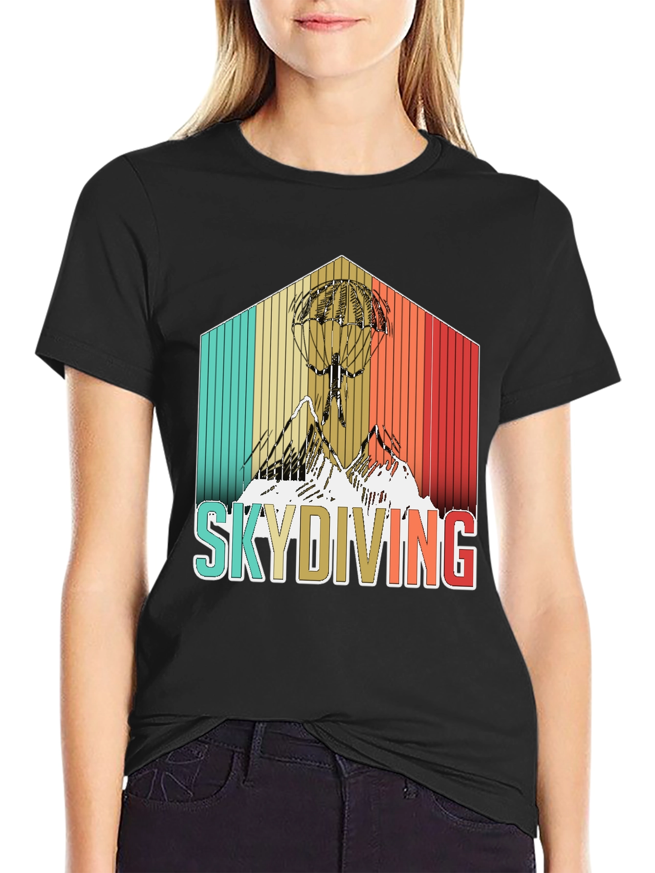 Black Retro Skydiving T-Shirt - Vintage Style Adventure Tee view 2