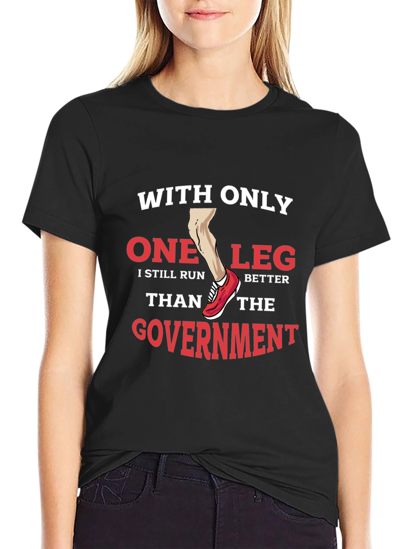 Black Funny One Leg Run Better Than Government T-Shirt view 2