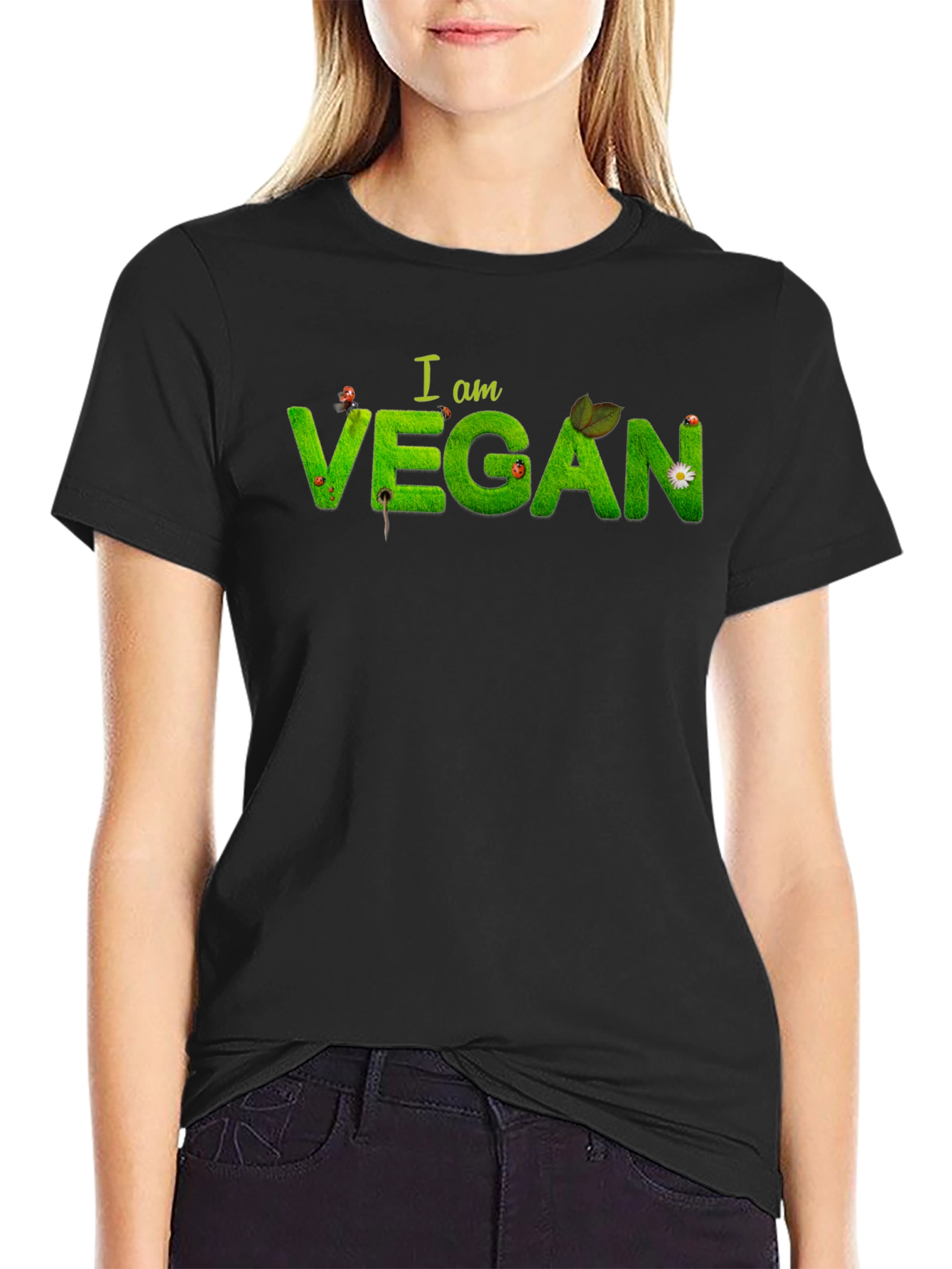 Black I am Vegan Graphic T-Shirt view 2