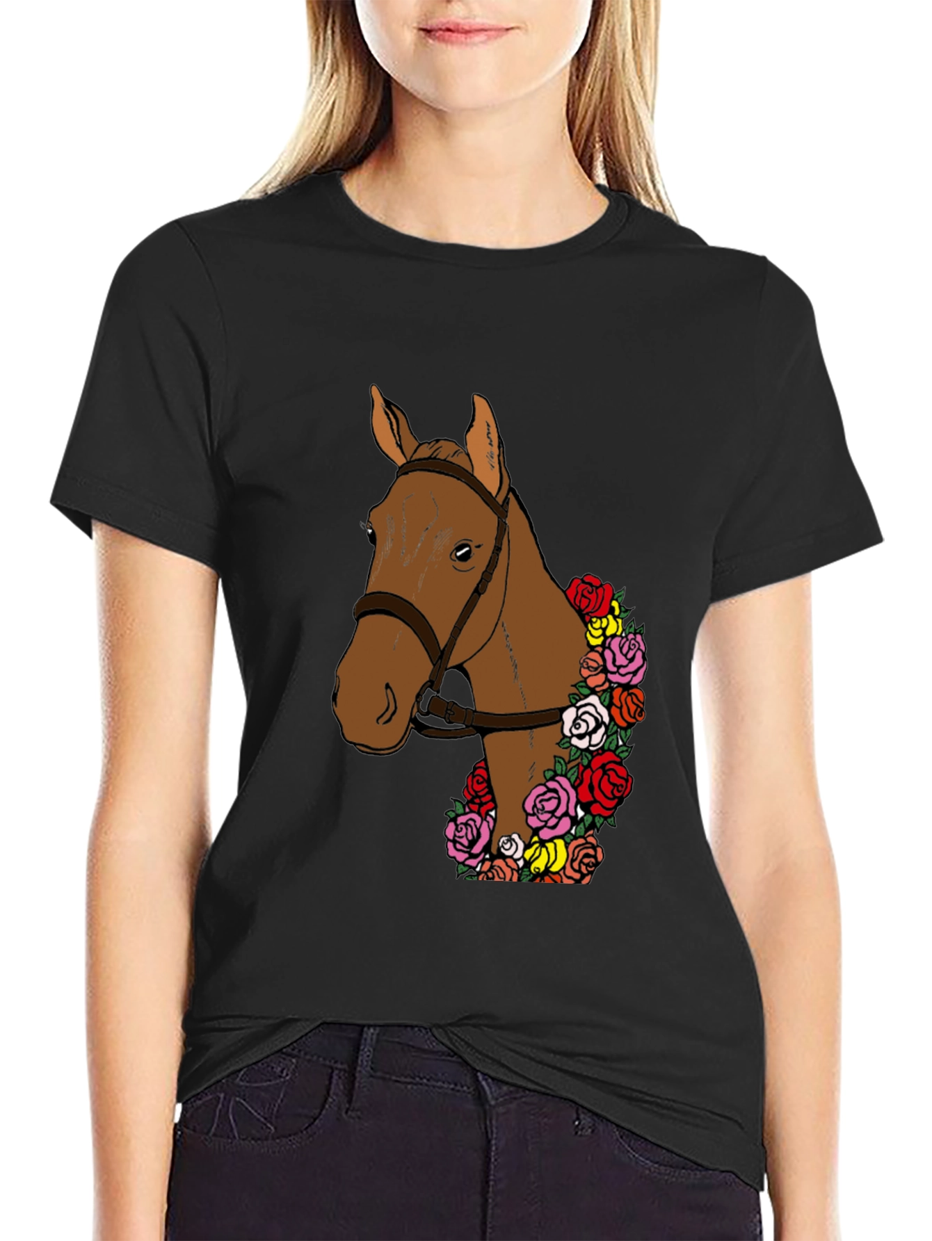 Black Horse & Roses Graphic Tee - Stylish Men's T-Shirt view 2