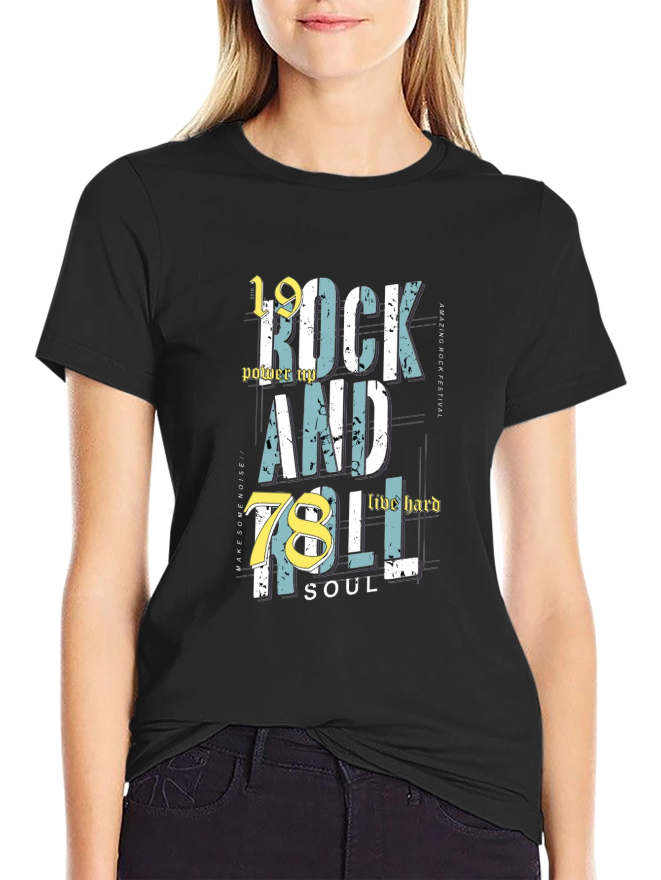 Black Rock and Roll Graphic Print Crew Neck Tee view 2