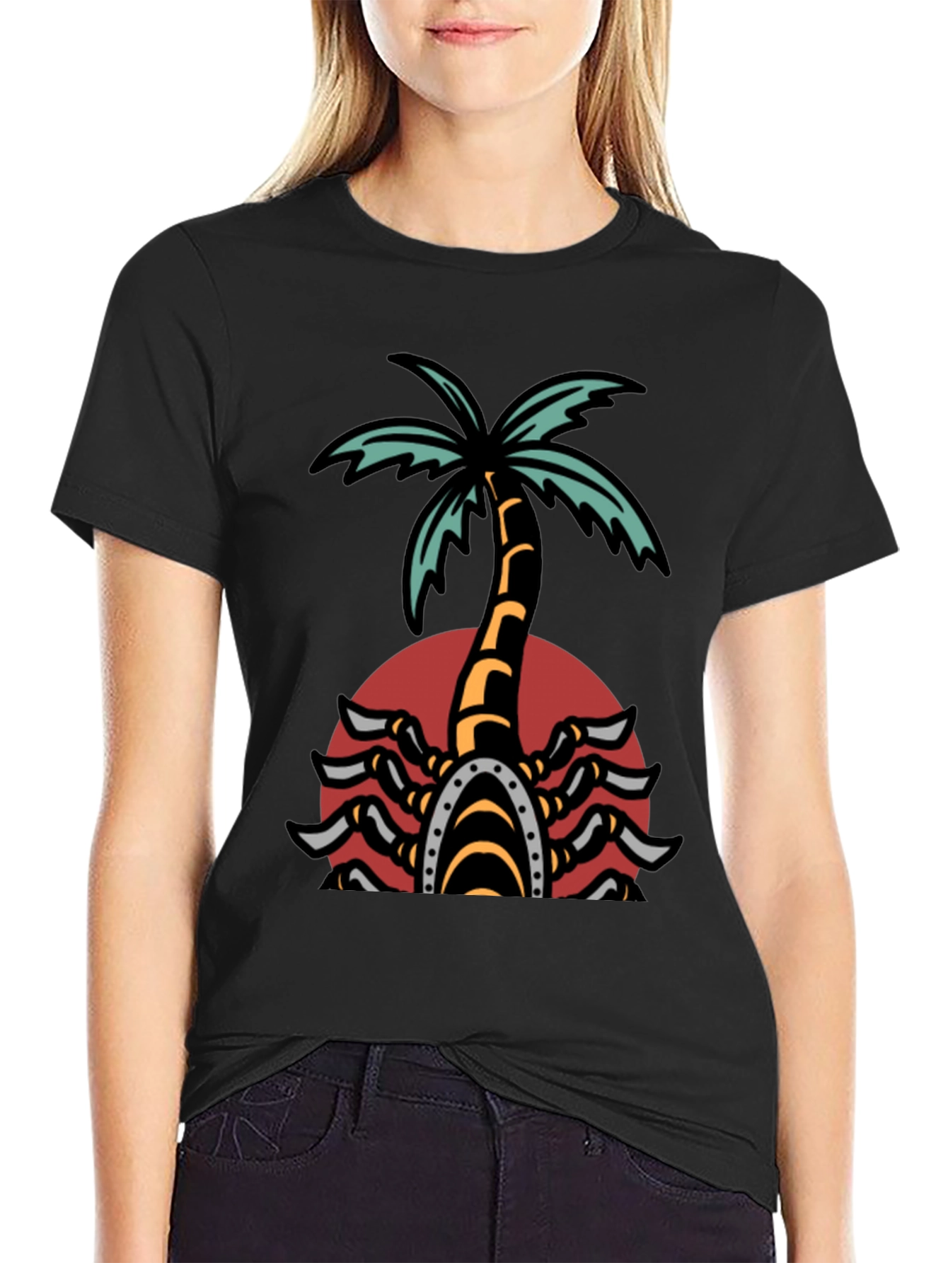 Black Palm Tree Scorpion Graphic T-Shirt view 2