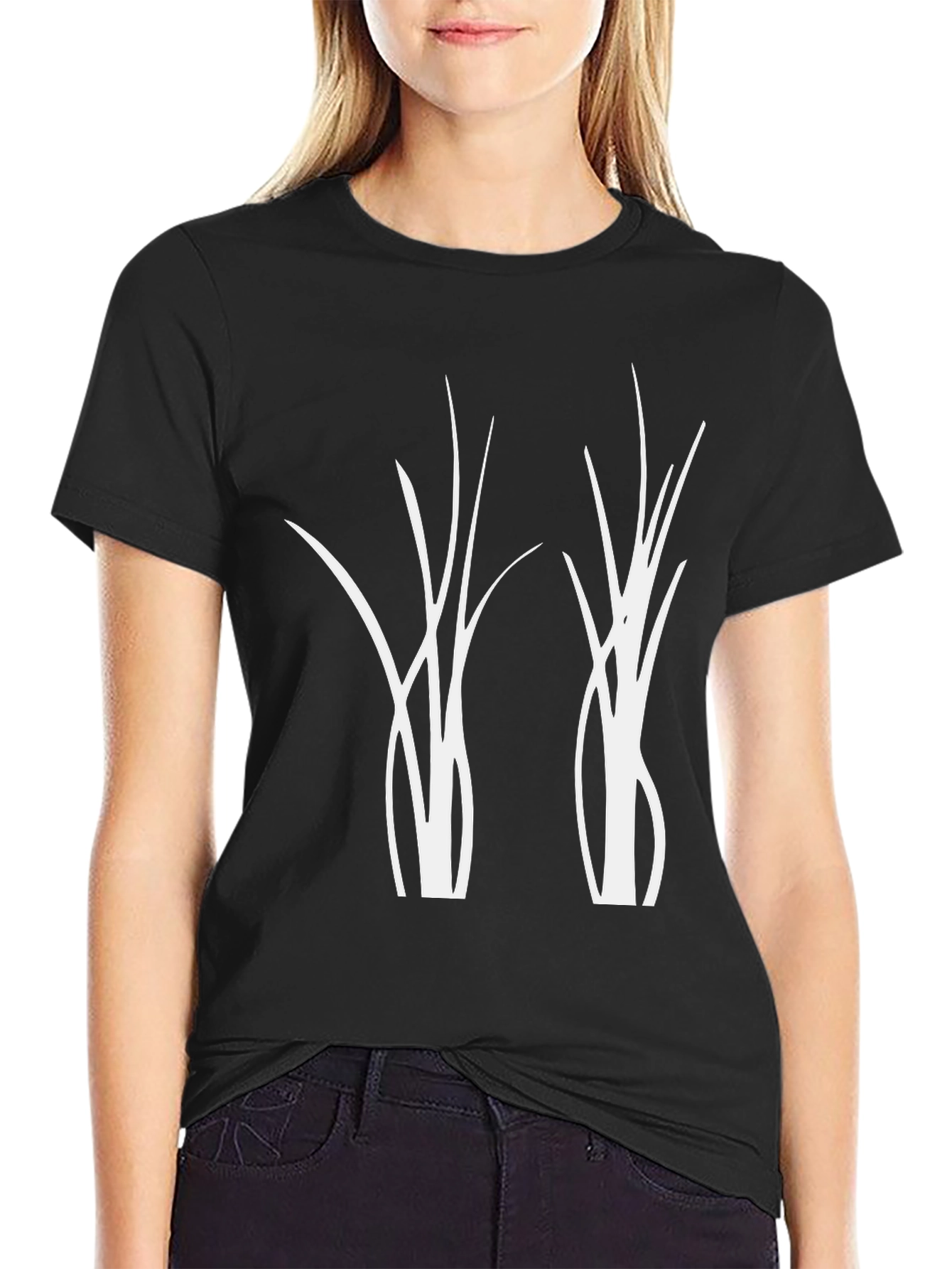 Black Modern Graphic Tee - Abstract Plant Design - Black view 2