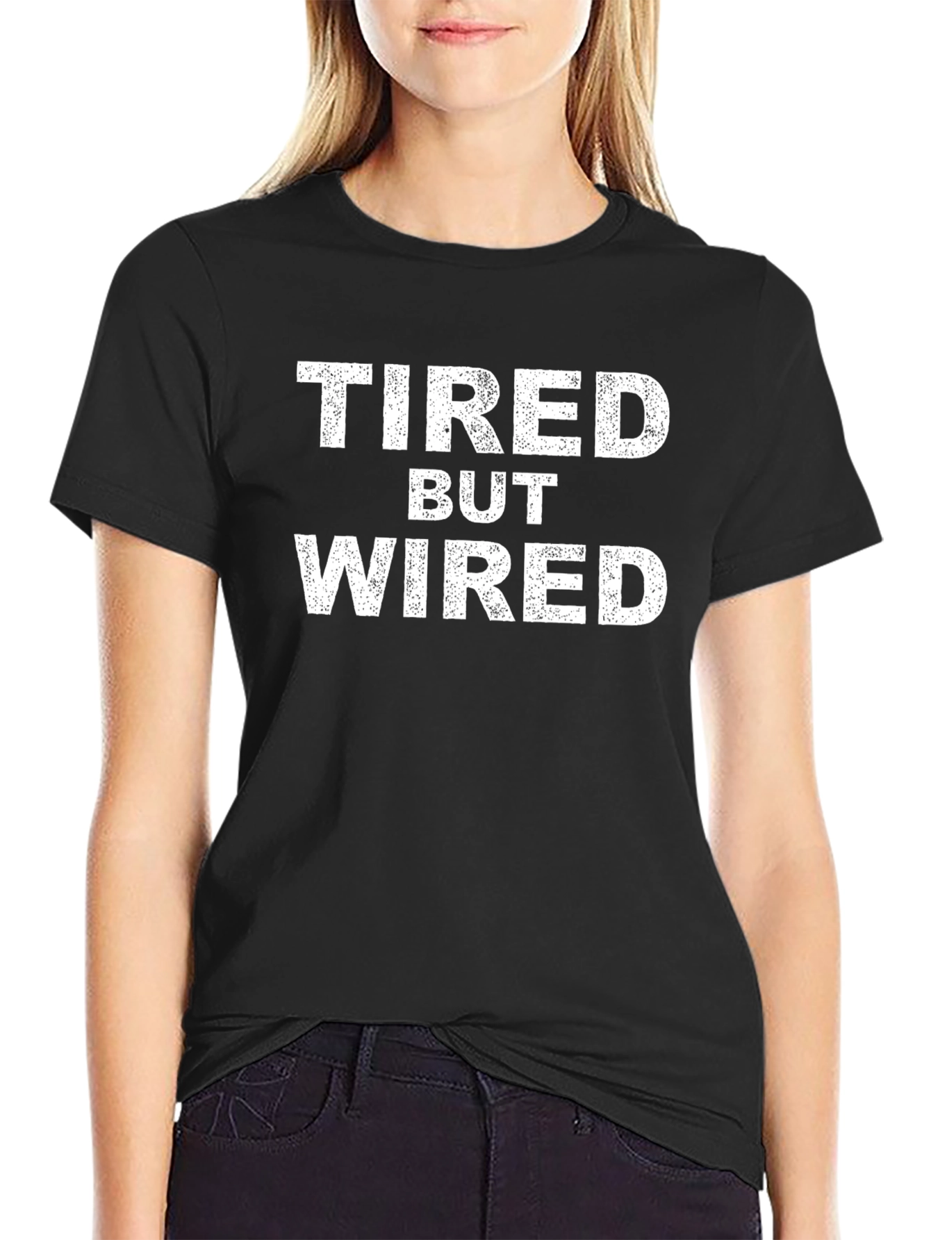 Black Tired But Wired Graphic Tee - Unisex Cotton T-Shirt view 2