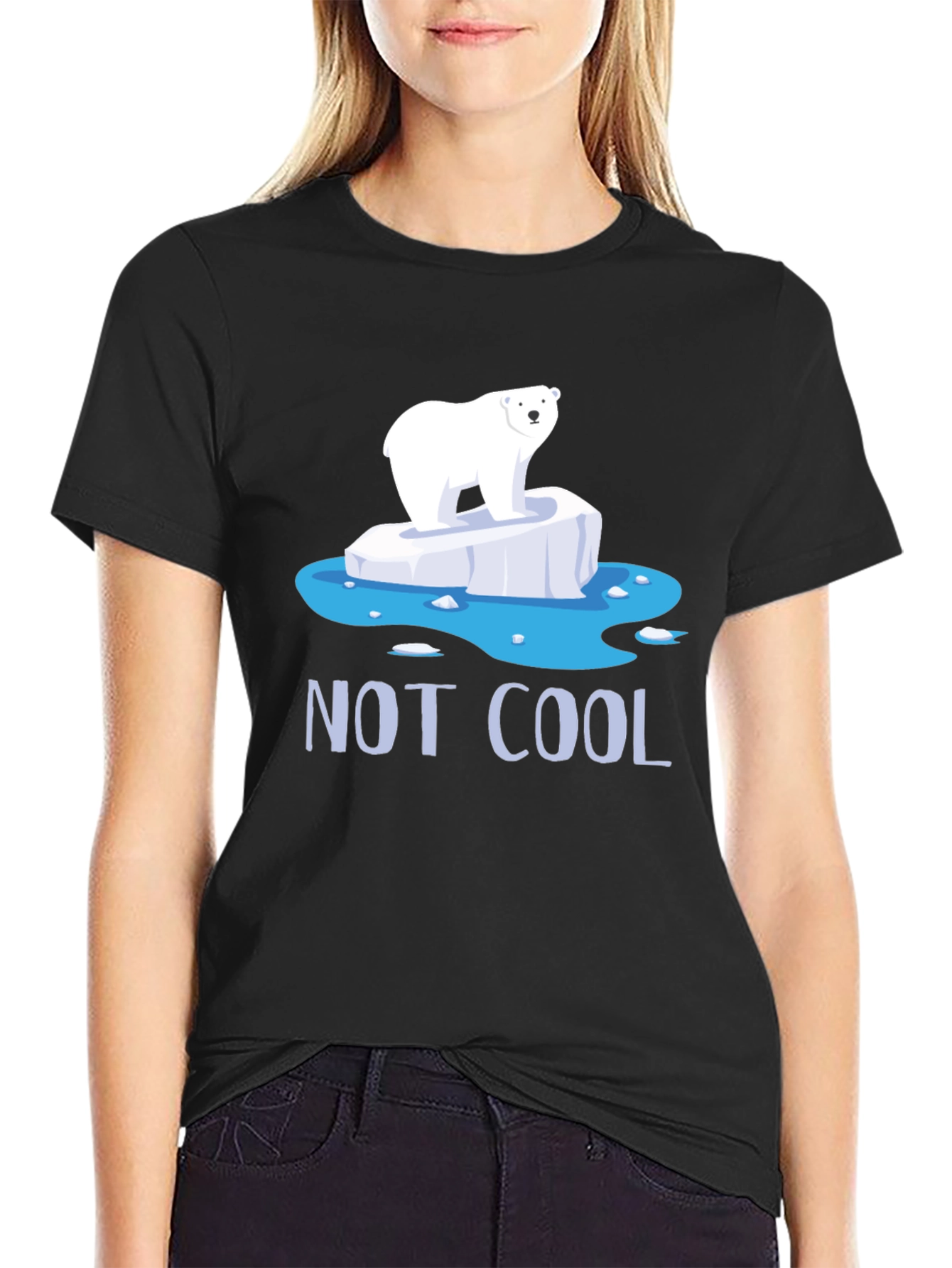 Black Not Cool Polar Bear Graphic T-Shirt - Global Warming Awareness view 2