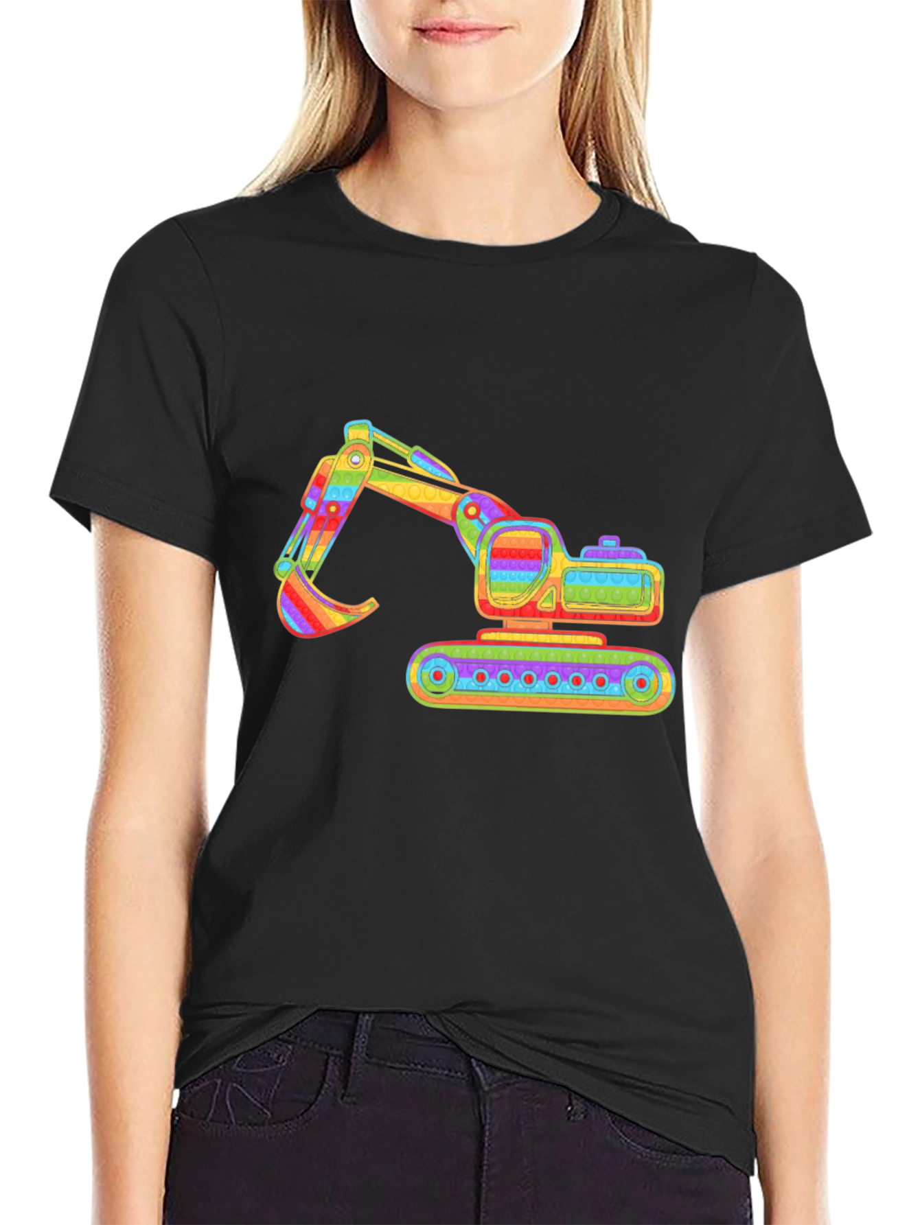 Black Rainbow Excavator Graphic Tee - Construction Shirt view 2