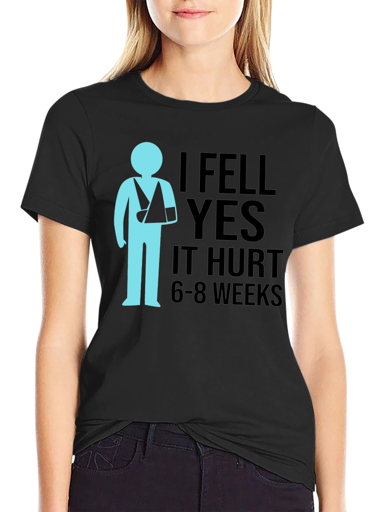 Black I Fell Yes It Hurt Graphic Tee - Broken Arm T-Shirt view 2