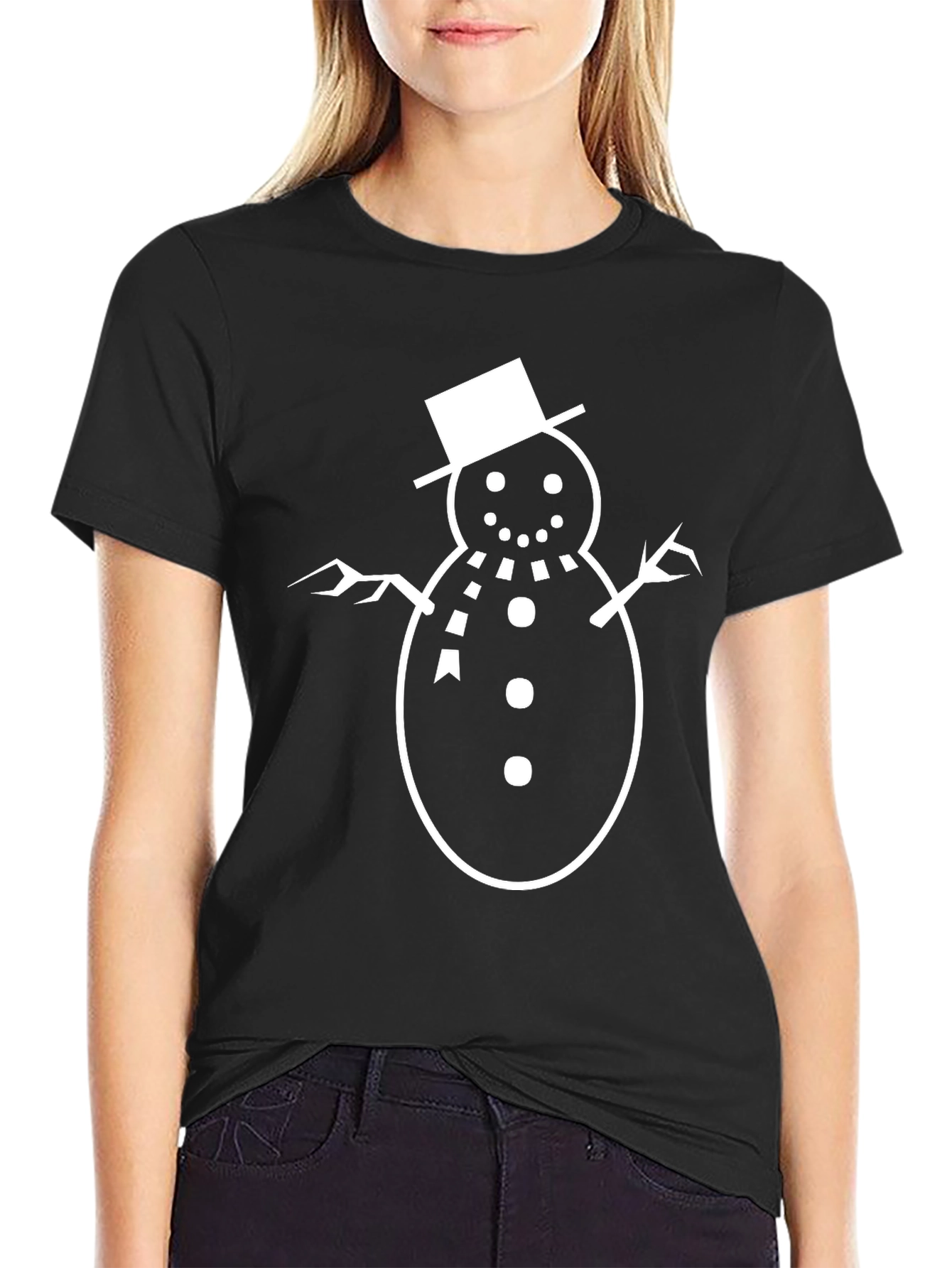 Black Snowman Graphic Tee - Festive Holiday Shirt view 2
