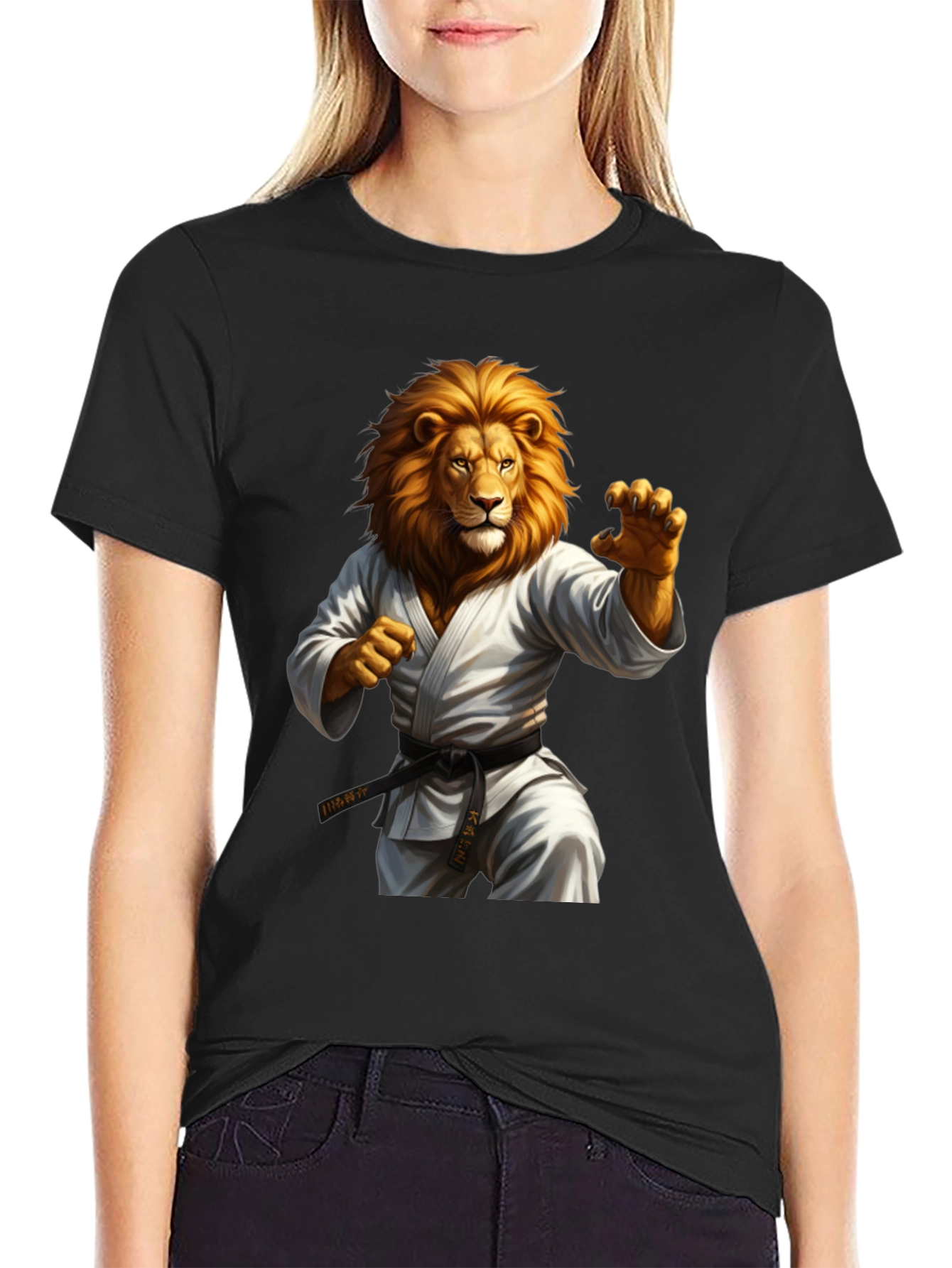 Black Lion Karate T-Shirt - Martial Arts Animal Tee view 2