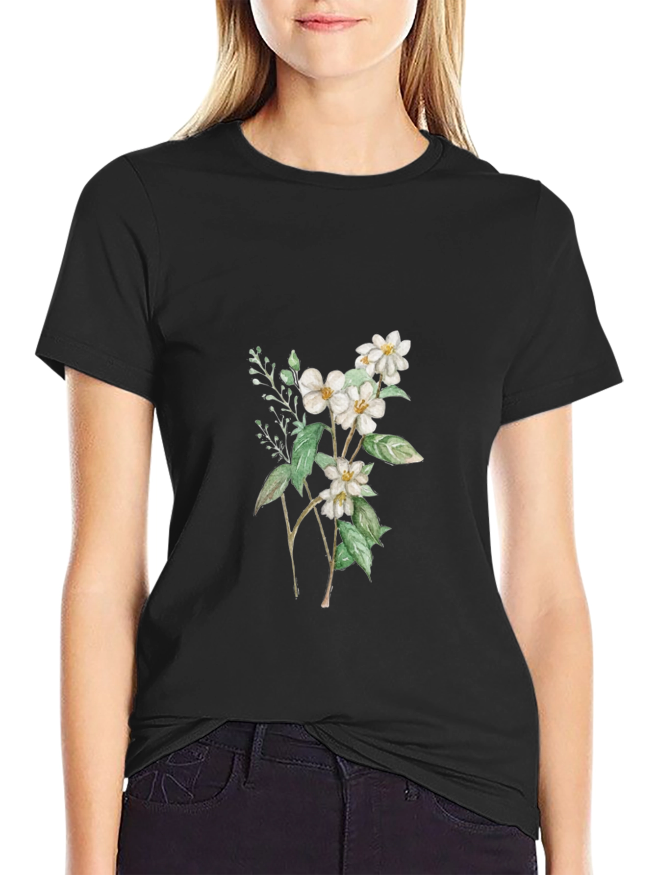 Black Floral Graphic Black T-Shirt view 2