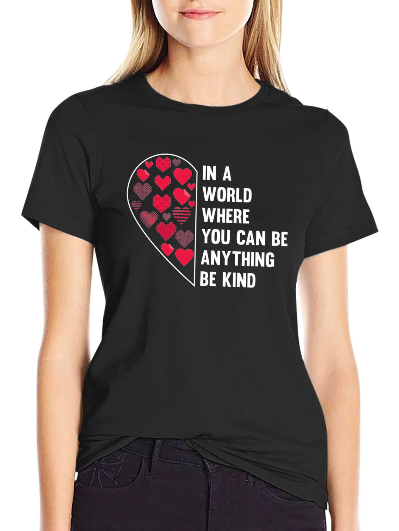 Black Be Kind Heart Graphic T-Shirt view 2