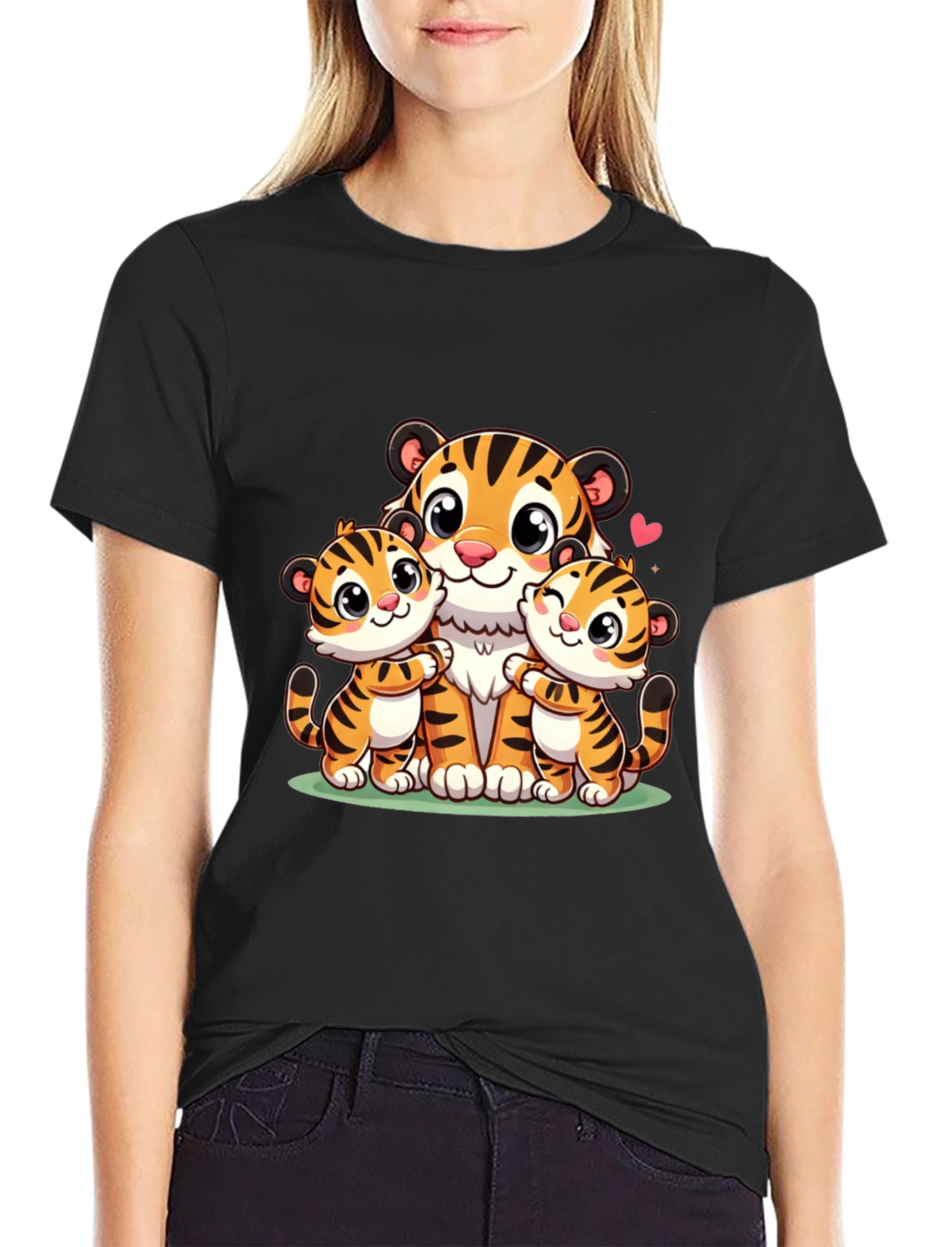 Black Cute Tiger Family Graphic T-Shirt view 2