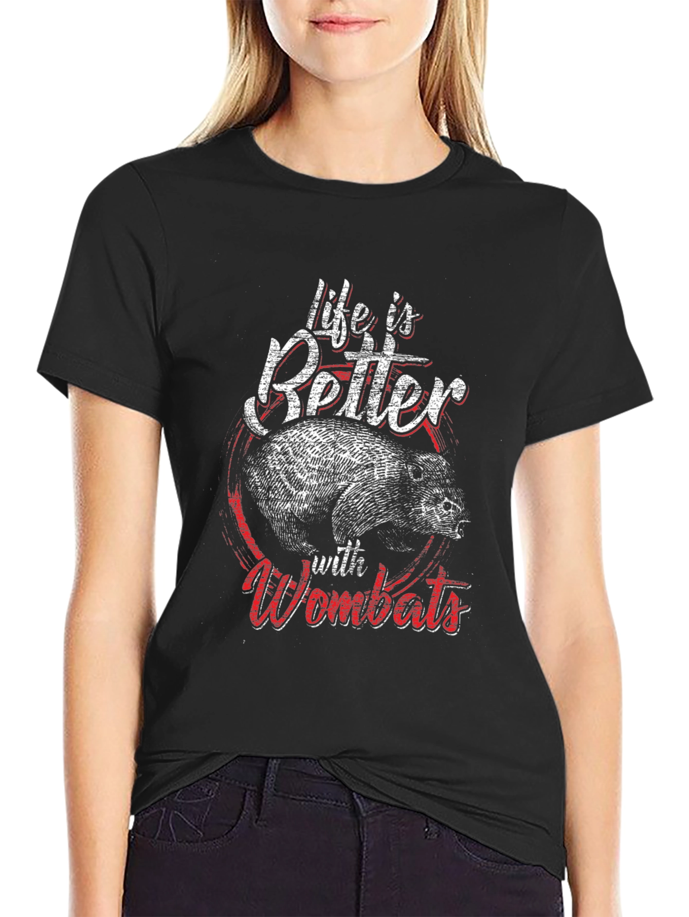 Black Life is Better with Wombats Black T-Shirt view 2