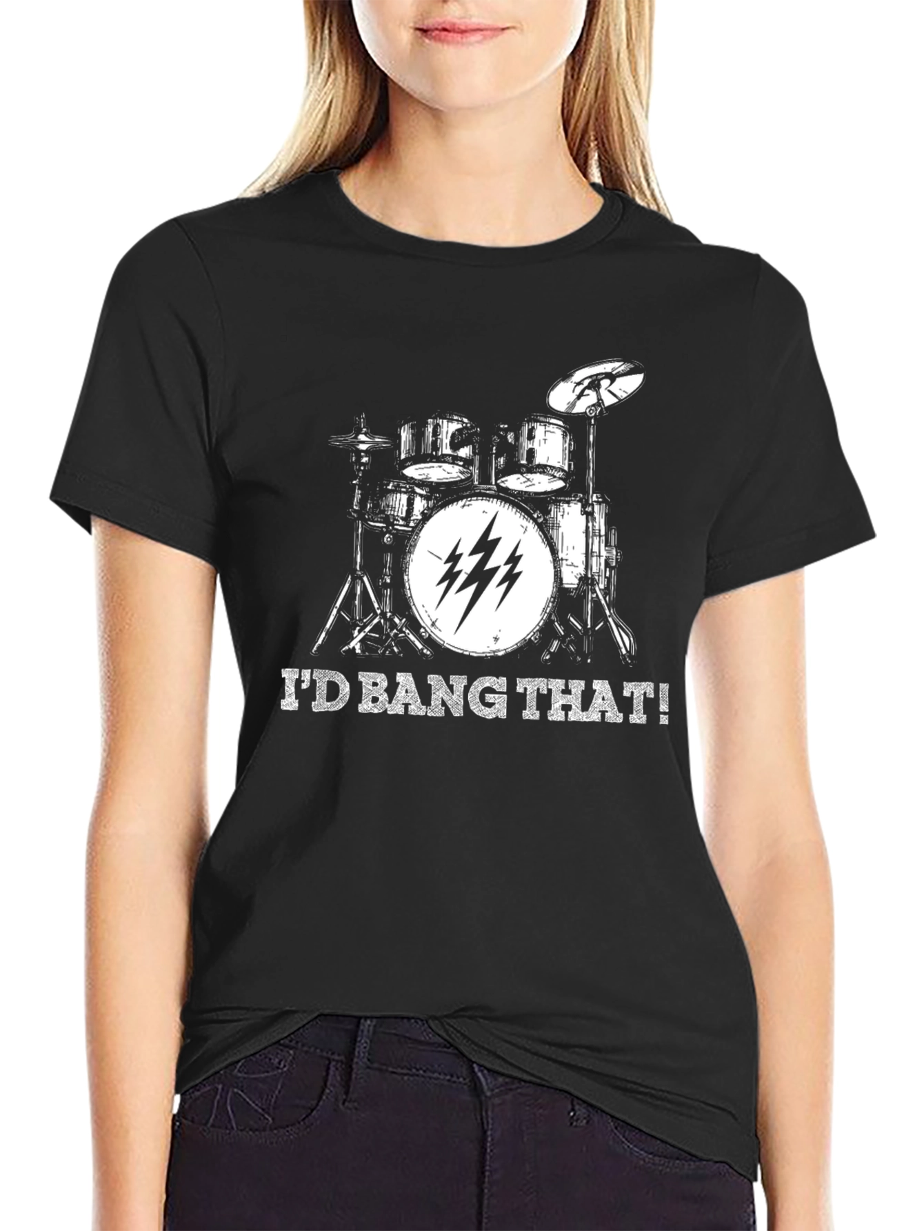 Black I'd Bang That! Drum Kit Graphic T-Shirt view 2