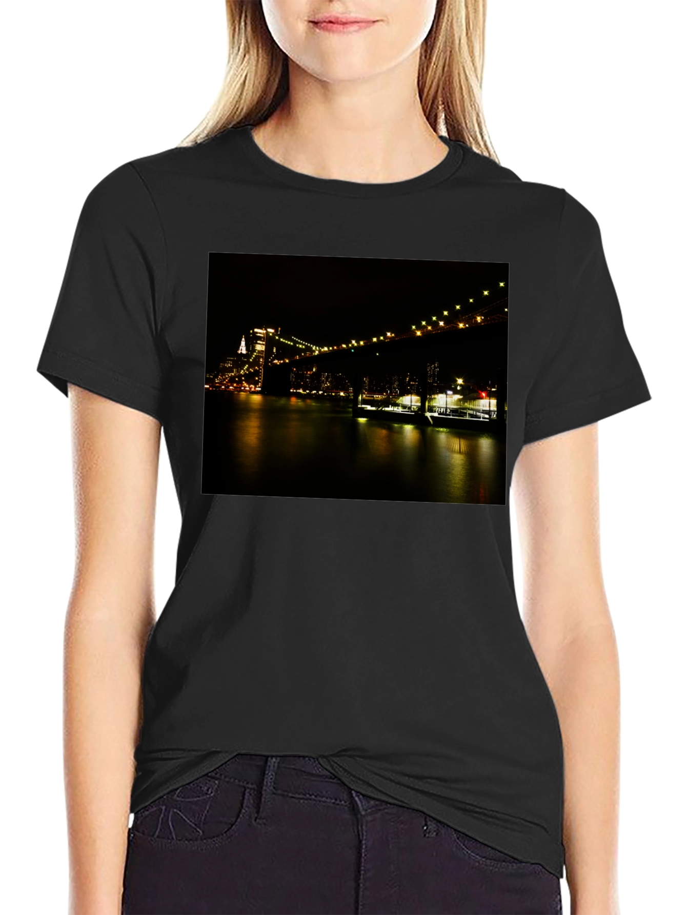 Black Night Lights Bridge T-Shirt view 2