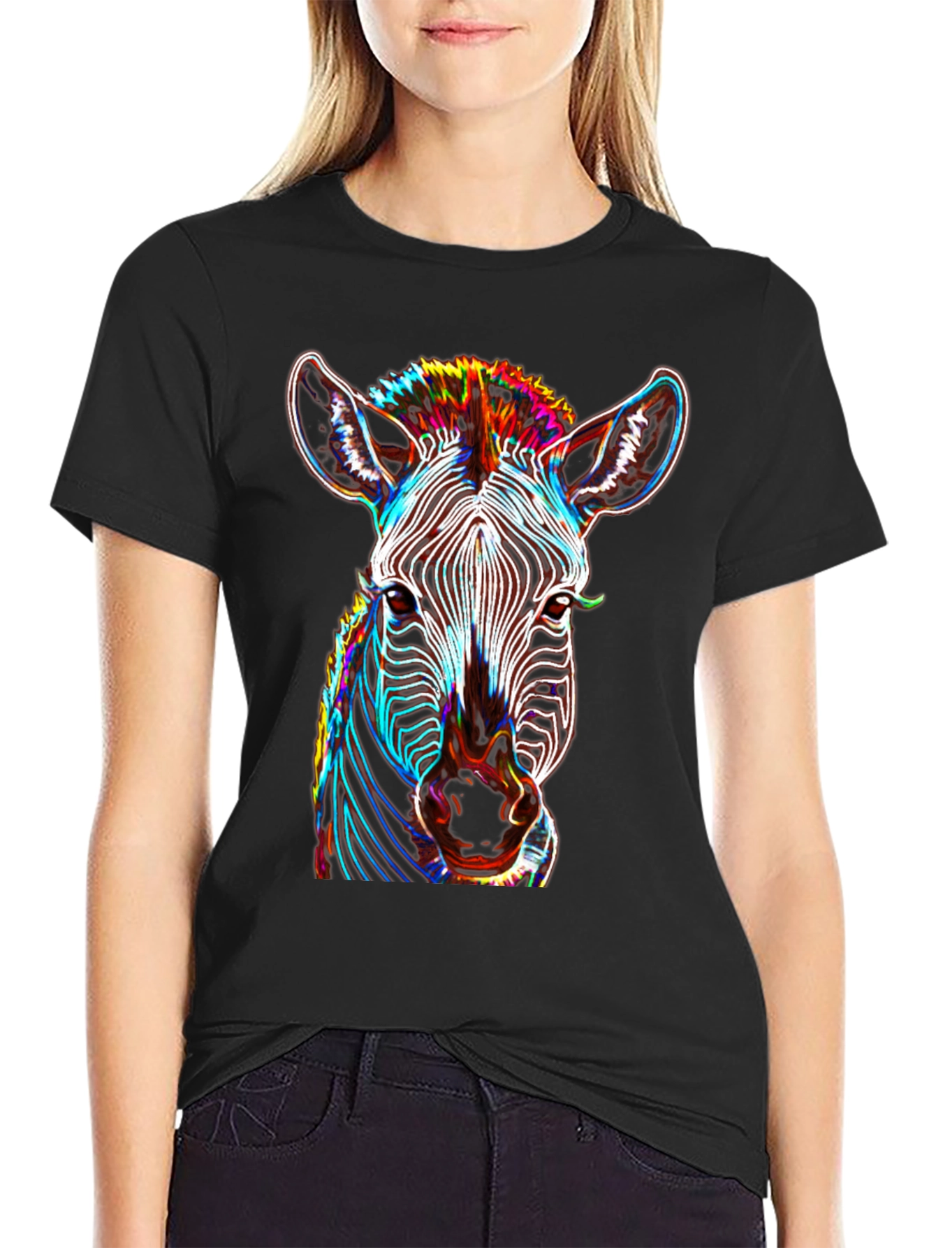 Black Zebra Graphic Tee - Bold Neon Animal Print view 2