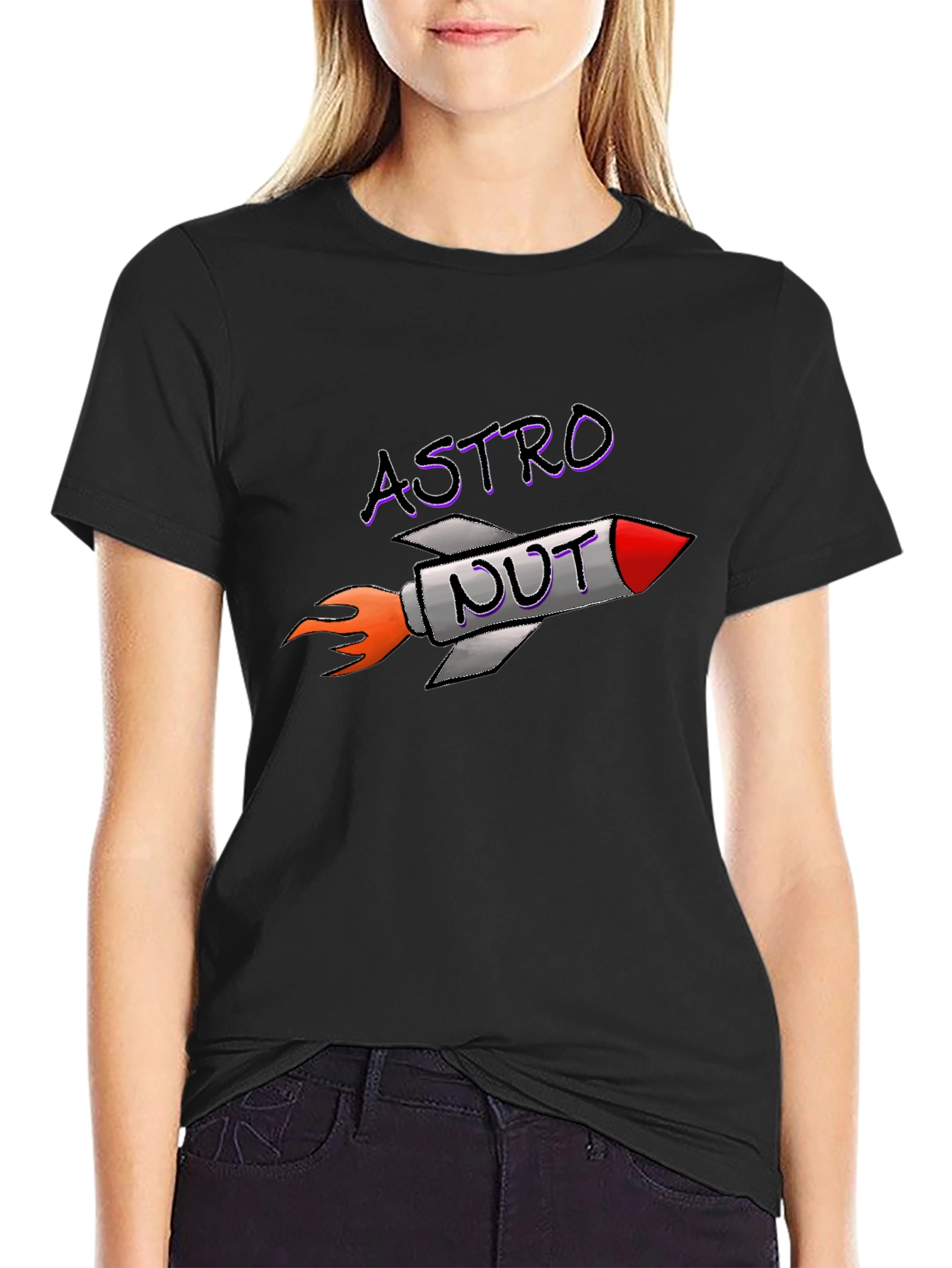Black Astro Nut T-Shirt - Rocket Space Humor Tee view 2