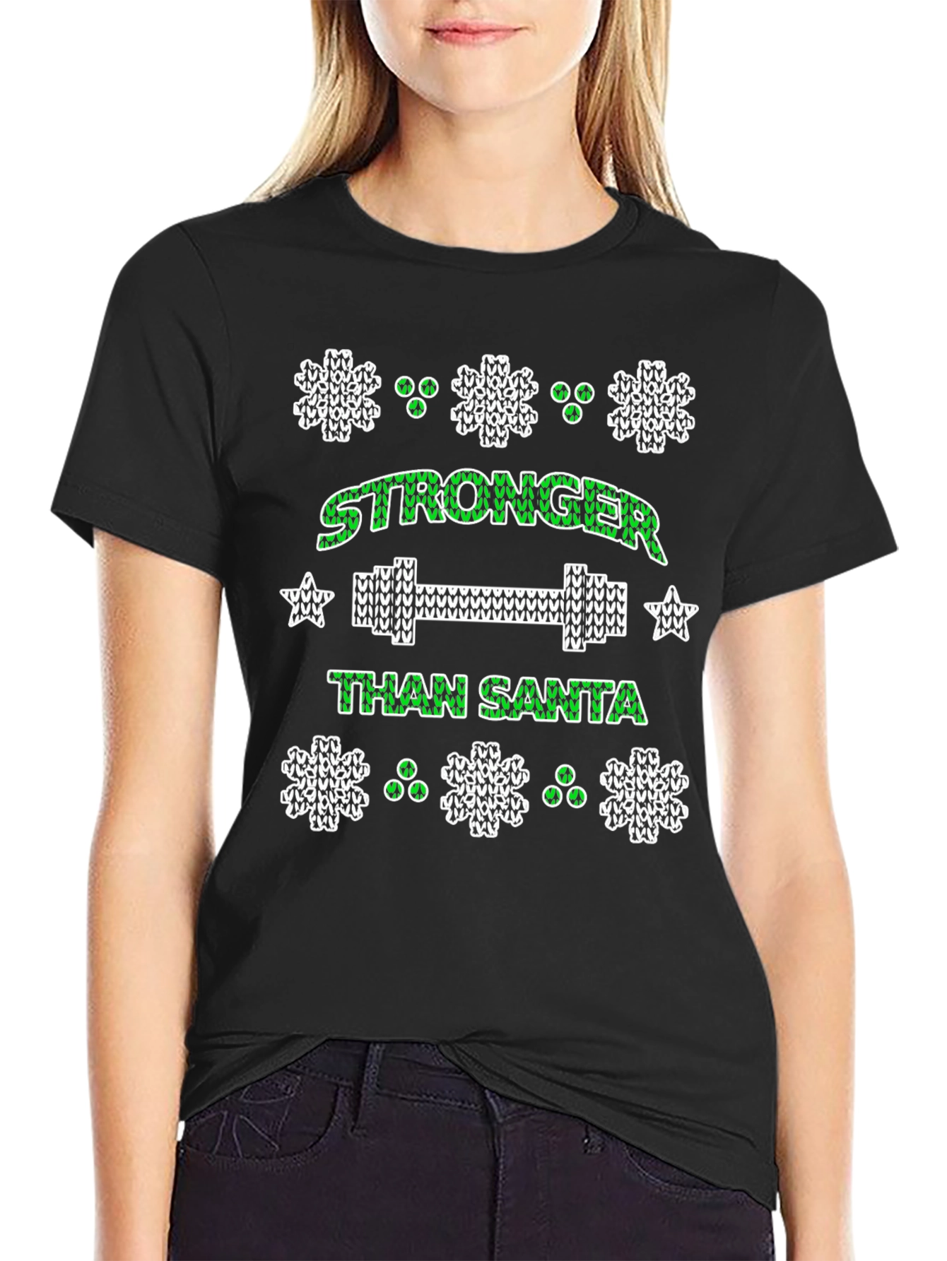 Black Stronger Than Santa Holiday Workout T-Shirt view 2
